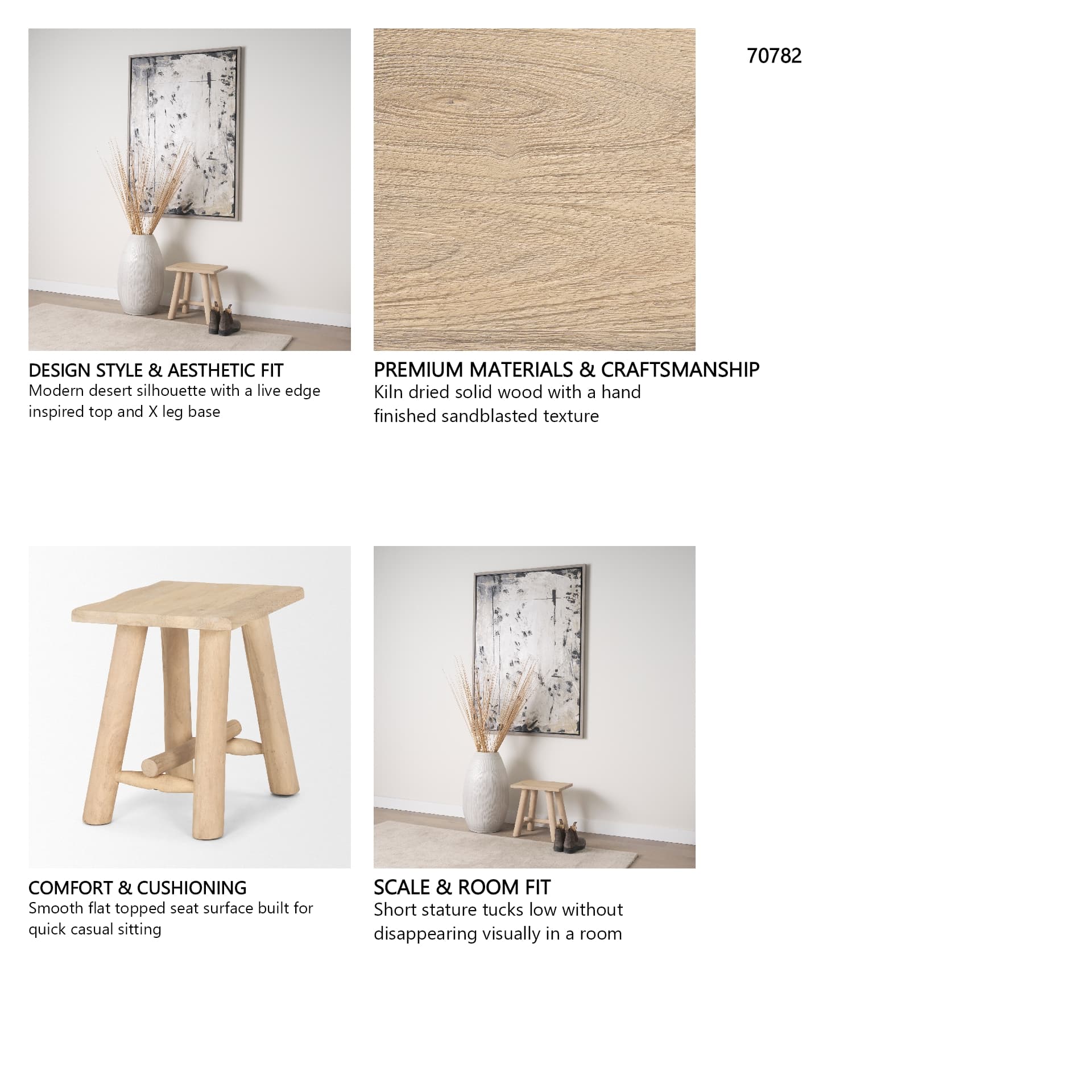 Sekou Light Brown Short Wooden Craftsman Stool — in a styled room