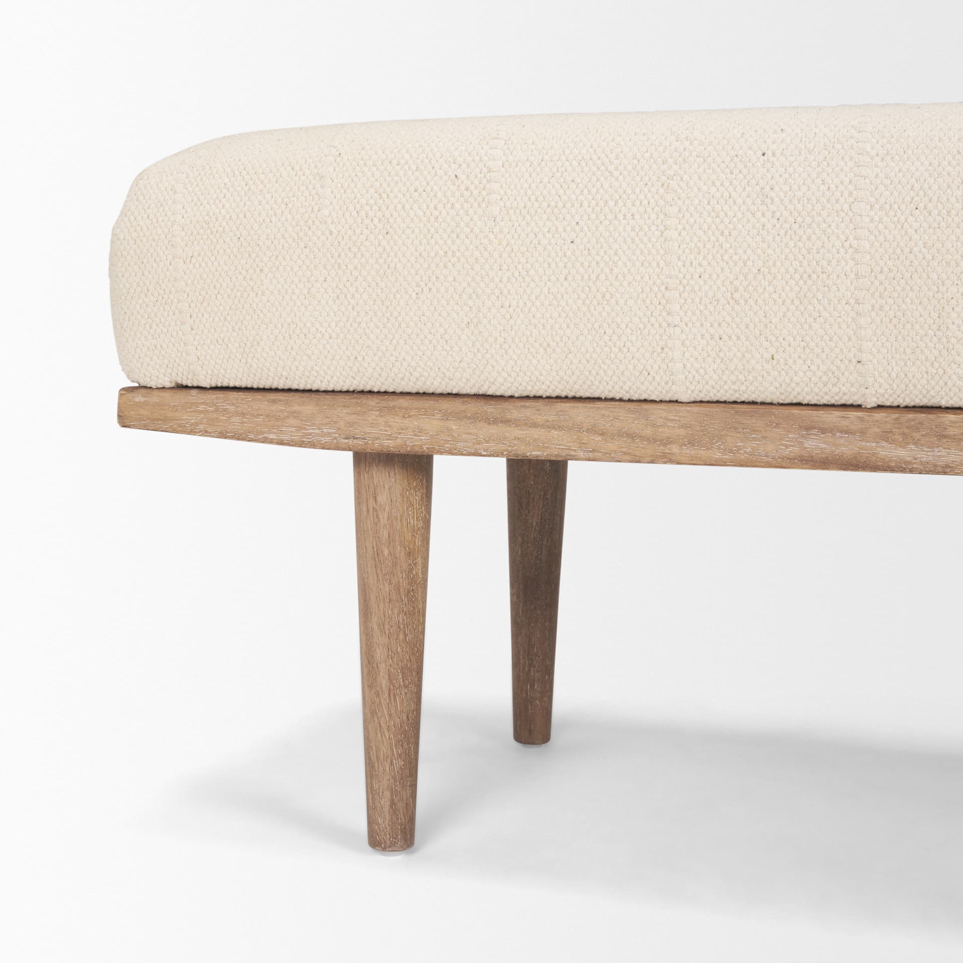 Shae Brown Wood w/ Oatmeal Fabric Bench — product photograph