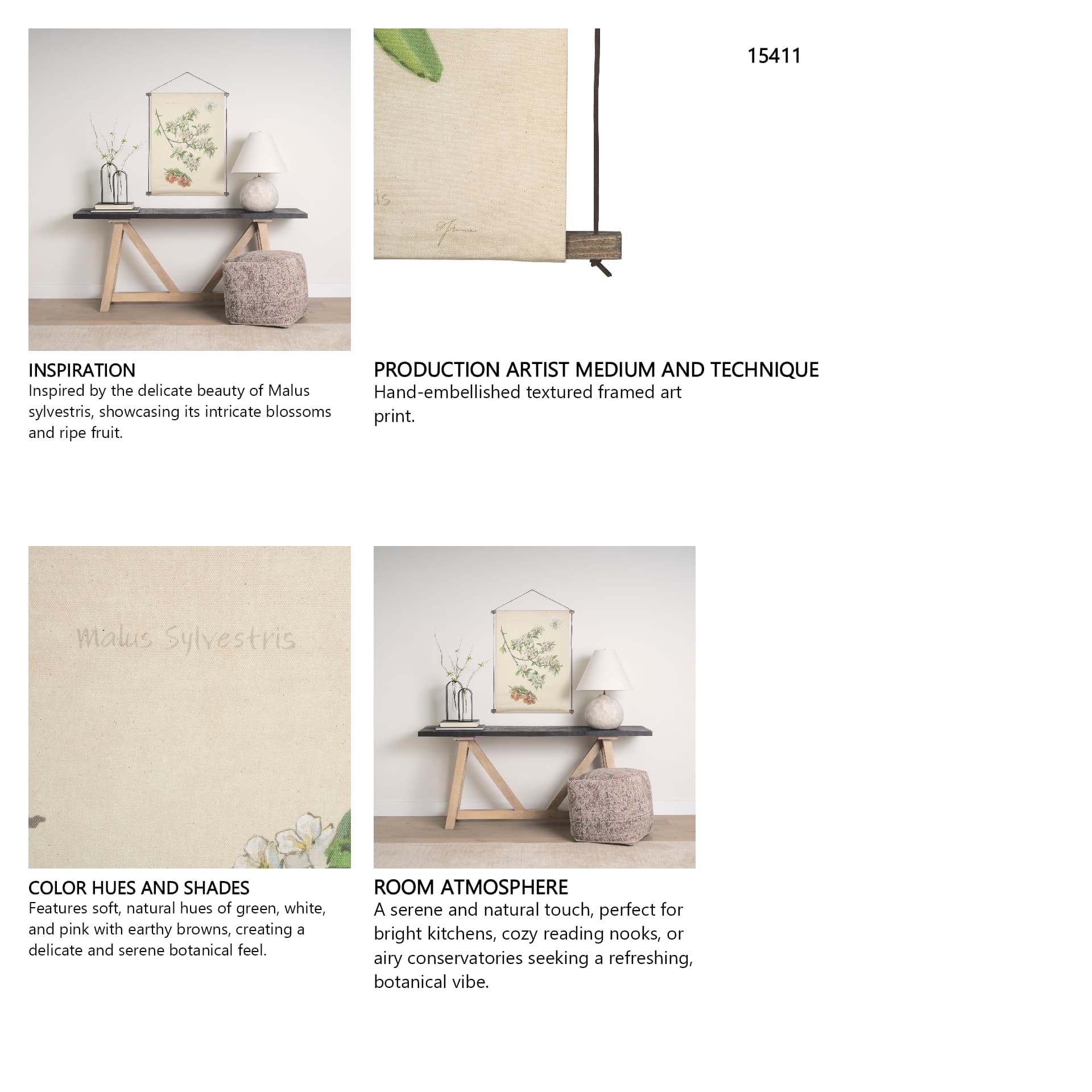 Botanical Study-Malus Sylvestris by Mercana Studio a Hand Embelished Textured Framed Art Print — in a styled room