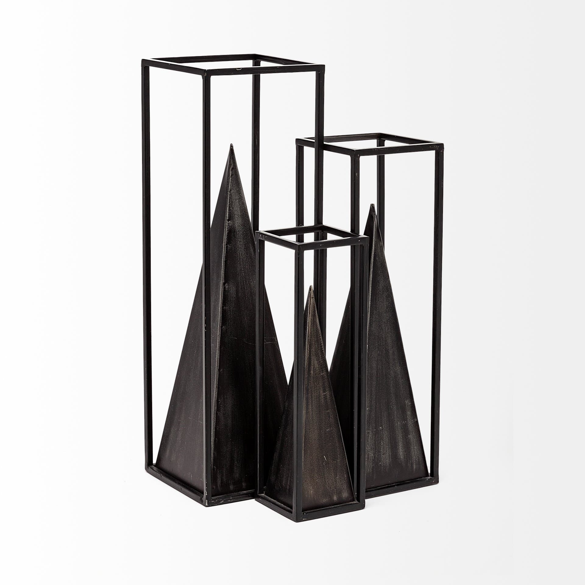 Memphis I (Large) 5L x 5W Black Metal Pyramid In A Square Frame — product photograph
