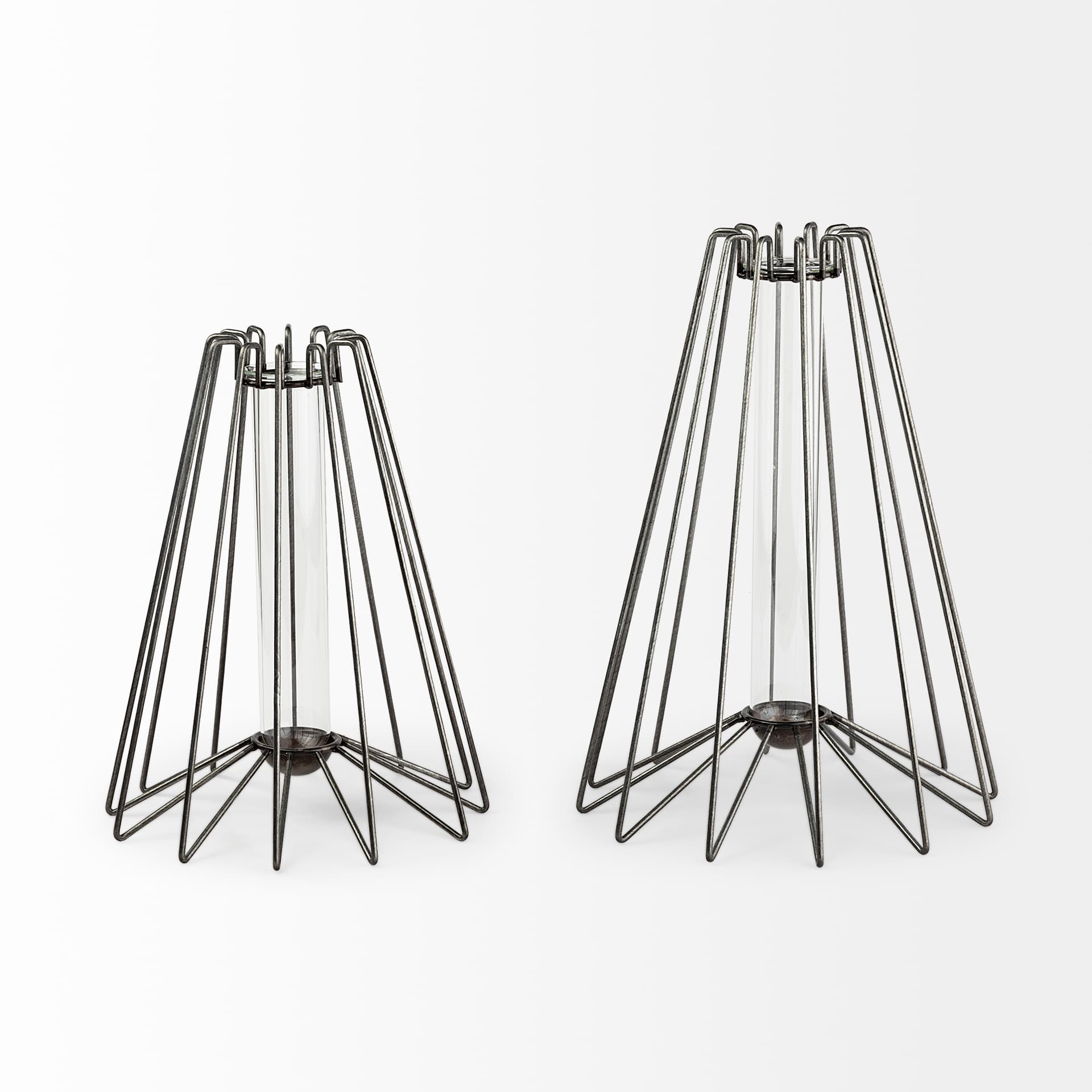 Madeline II Large Gunmetal Gray Metal Glass Test Tube Vase — product photograph
