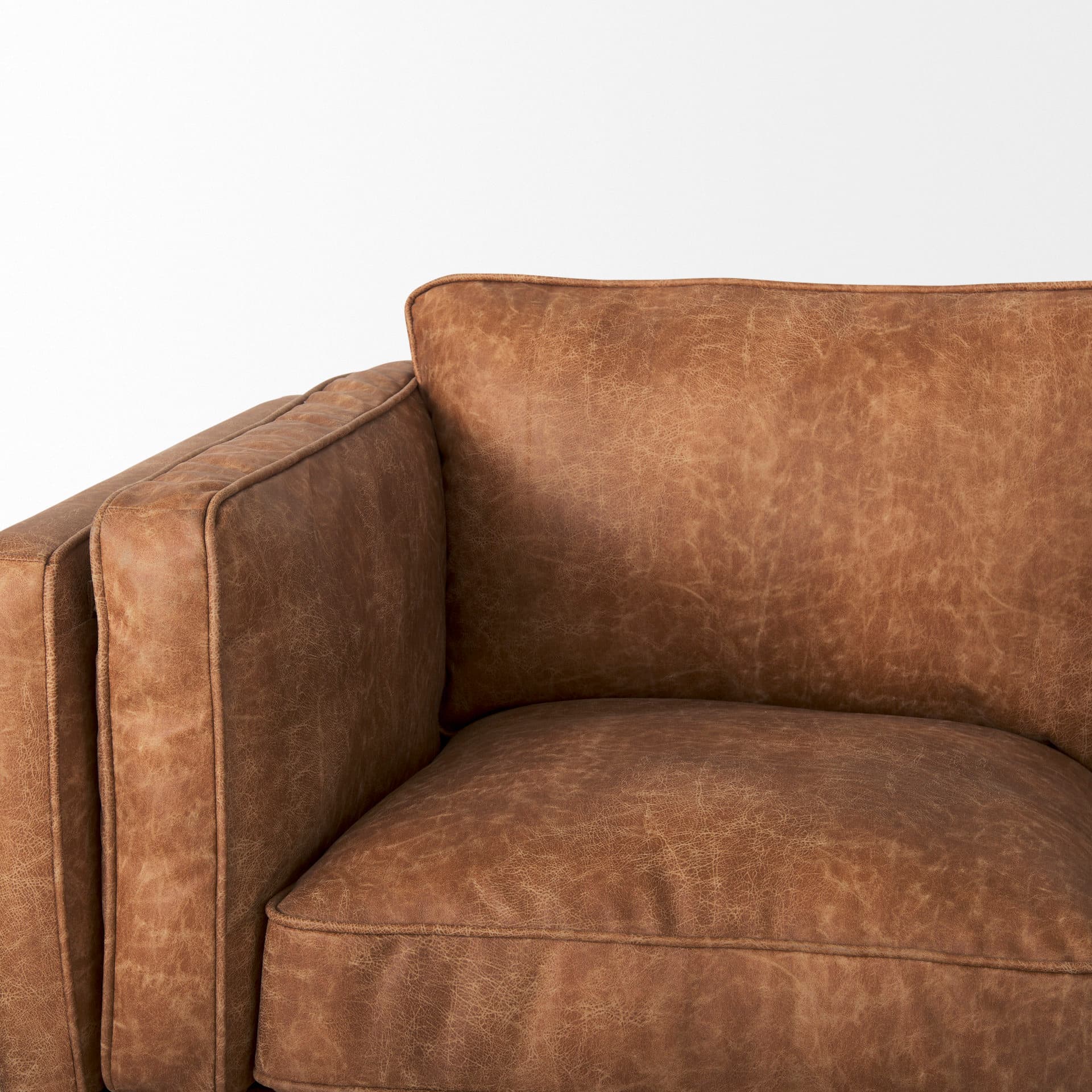 Brooks 90.2L x 34.8W x 33.5H Cognac Brown Faux Leather Three Seater Sofa W/ Medium Brown Wooden Legs — product photograph