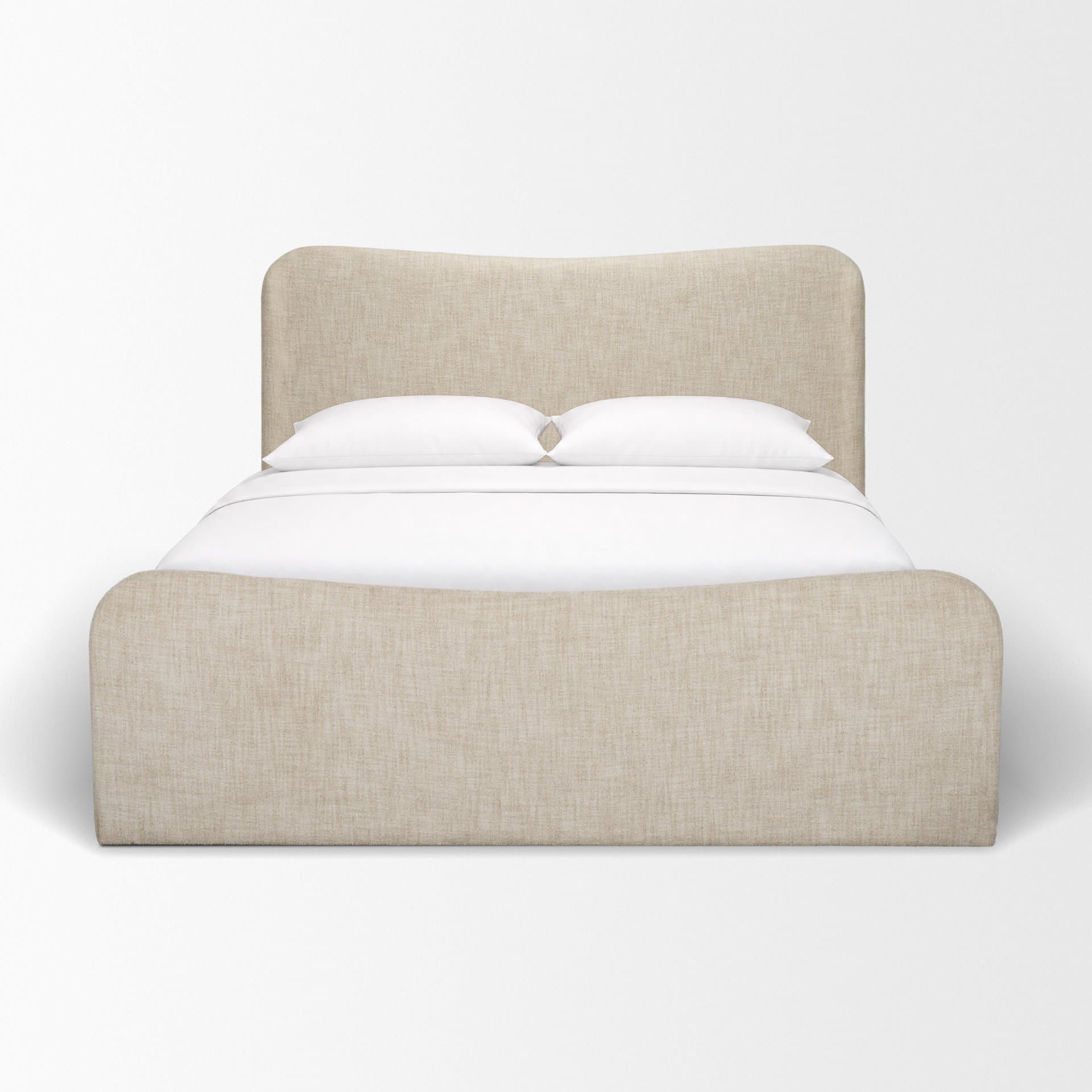 Solene King Upholstered Bedframe w/ Footbed | Curved Headboard | Oatmeal Fabric — product photograph