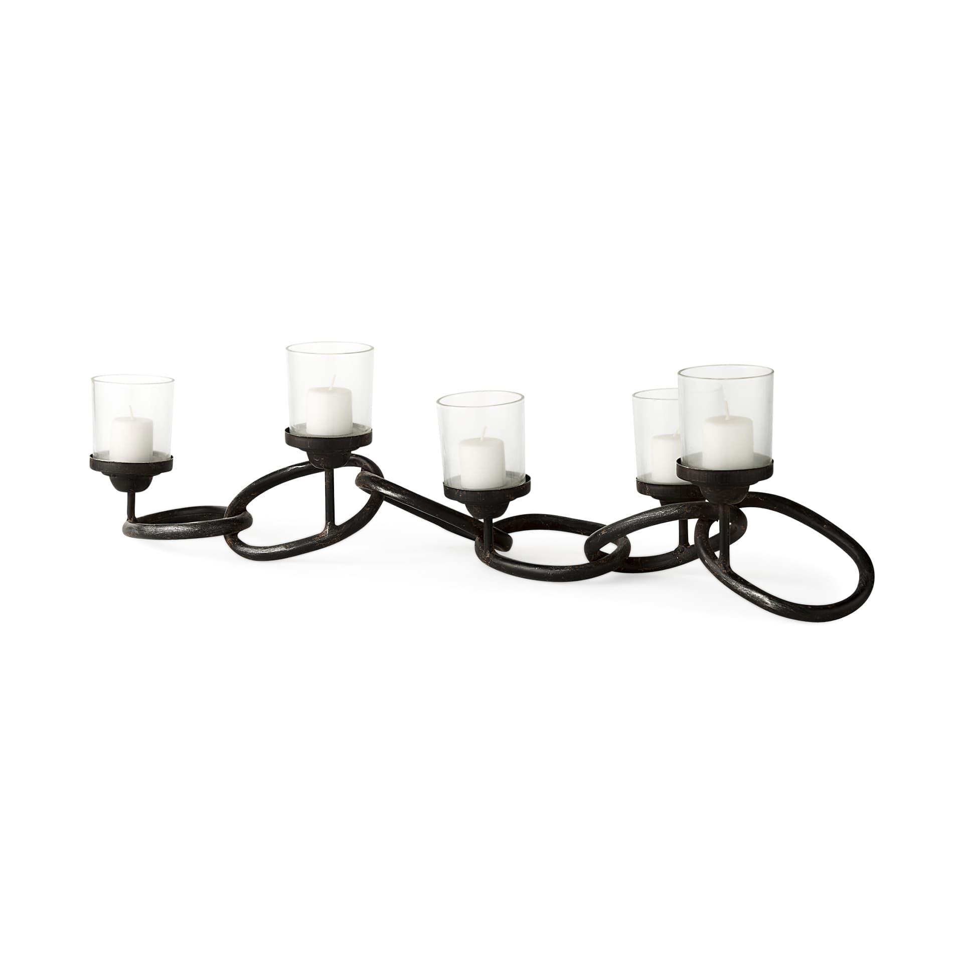 Quito Black Metal Chain-Link Five Candle Table Candle Holder — product photograph