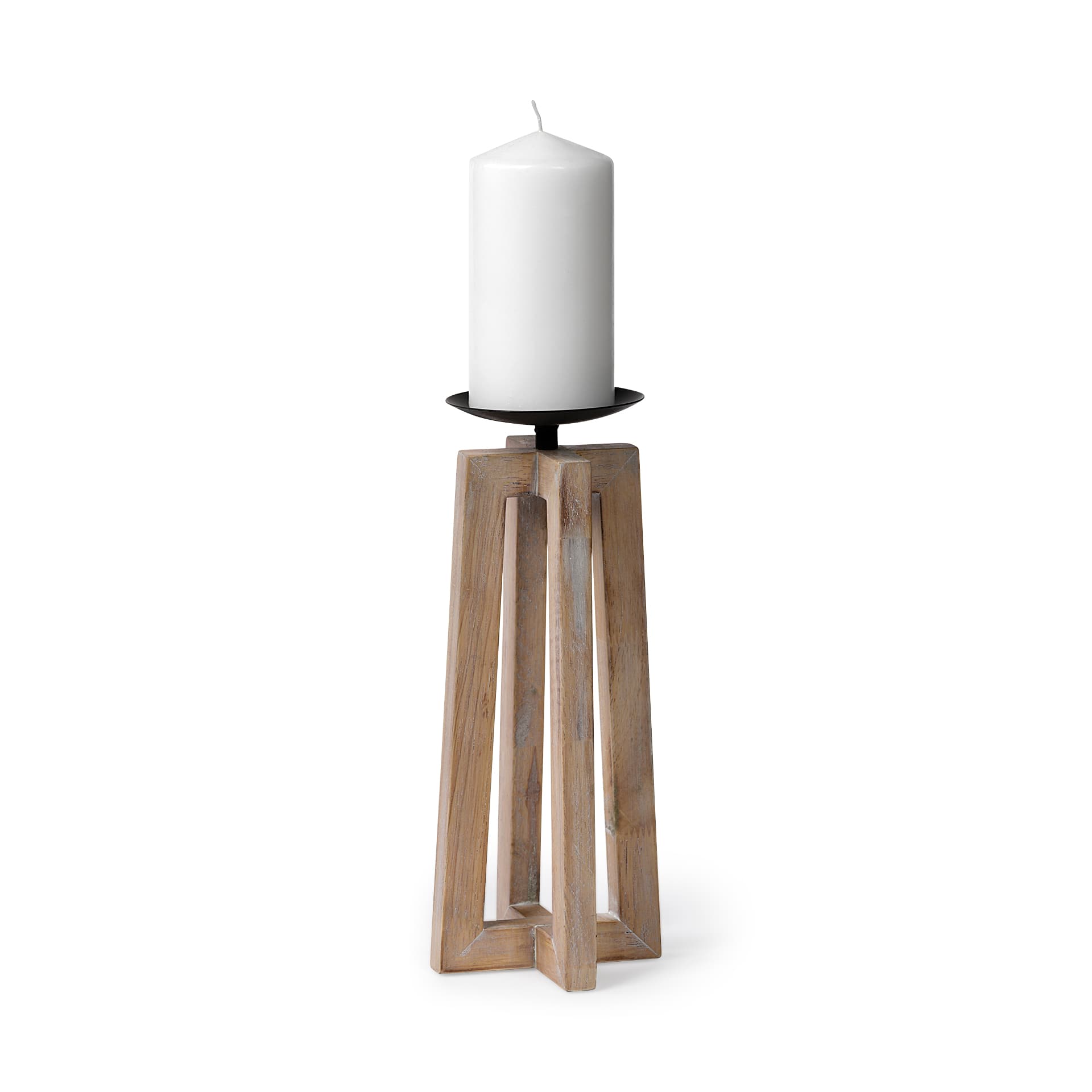 Astra Large Light Brown Wood Pedestal Base Table Candle Holder — product photograph