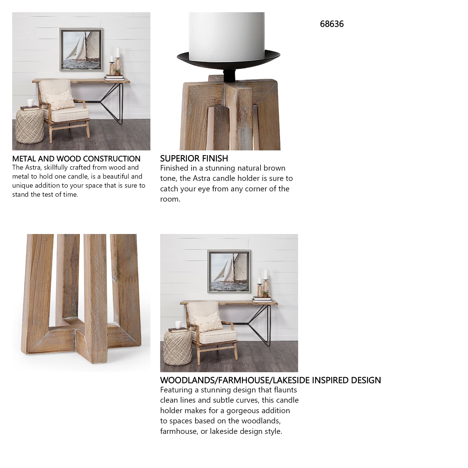 Astra Large Light Brown Wood Pedestal Base Table Candle Holder — in a styled room