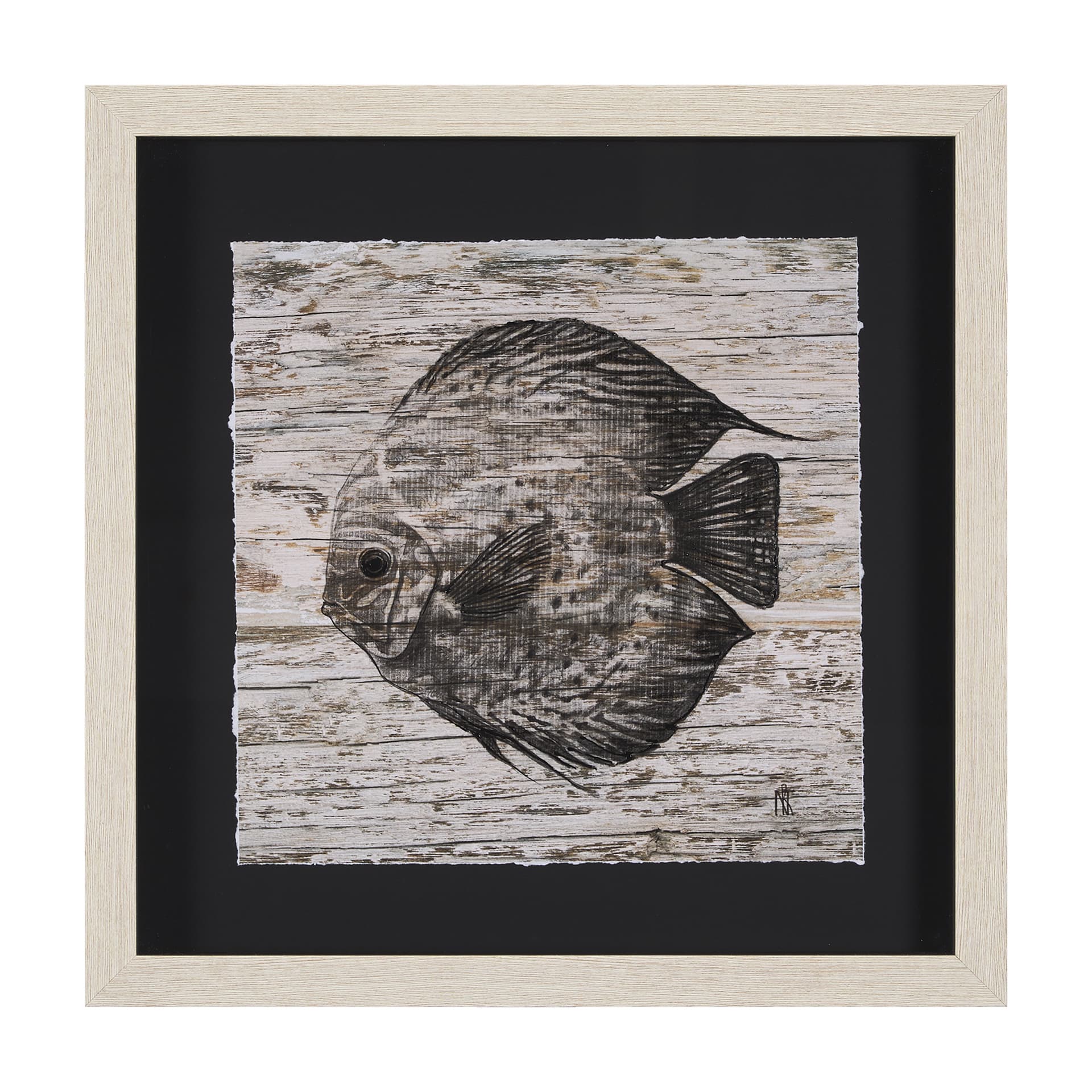 Wood Grain Fish II by Mercana Studio a Hand Embellished Textured Framed Art Print Matted under Glass — product photograph