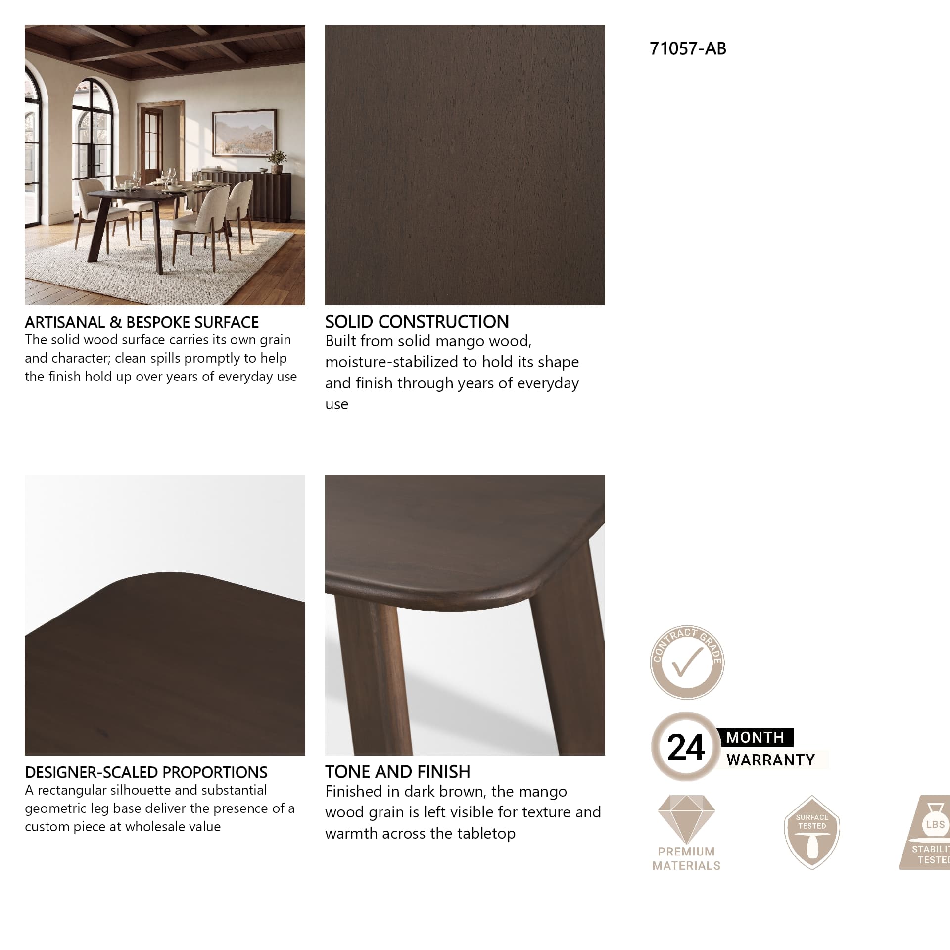 Welborn 72"L x 40"W Rectangular Dining Table | Modern | Dark Brown Wood | Seats 6 — product photograph