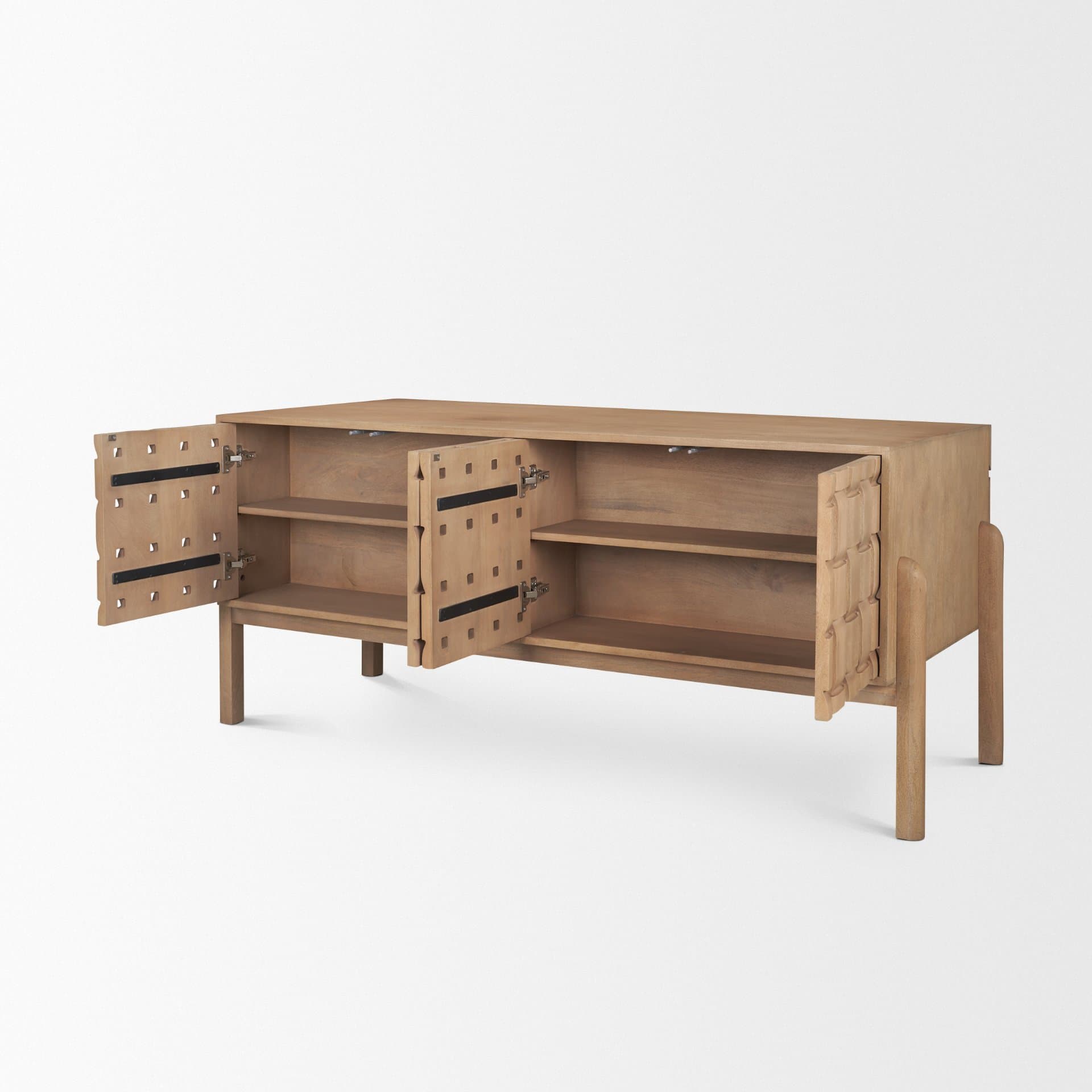 Trellyn Light Brown Solid Wood Carved Woven Desk — product photograph