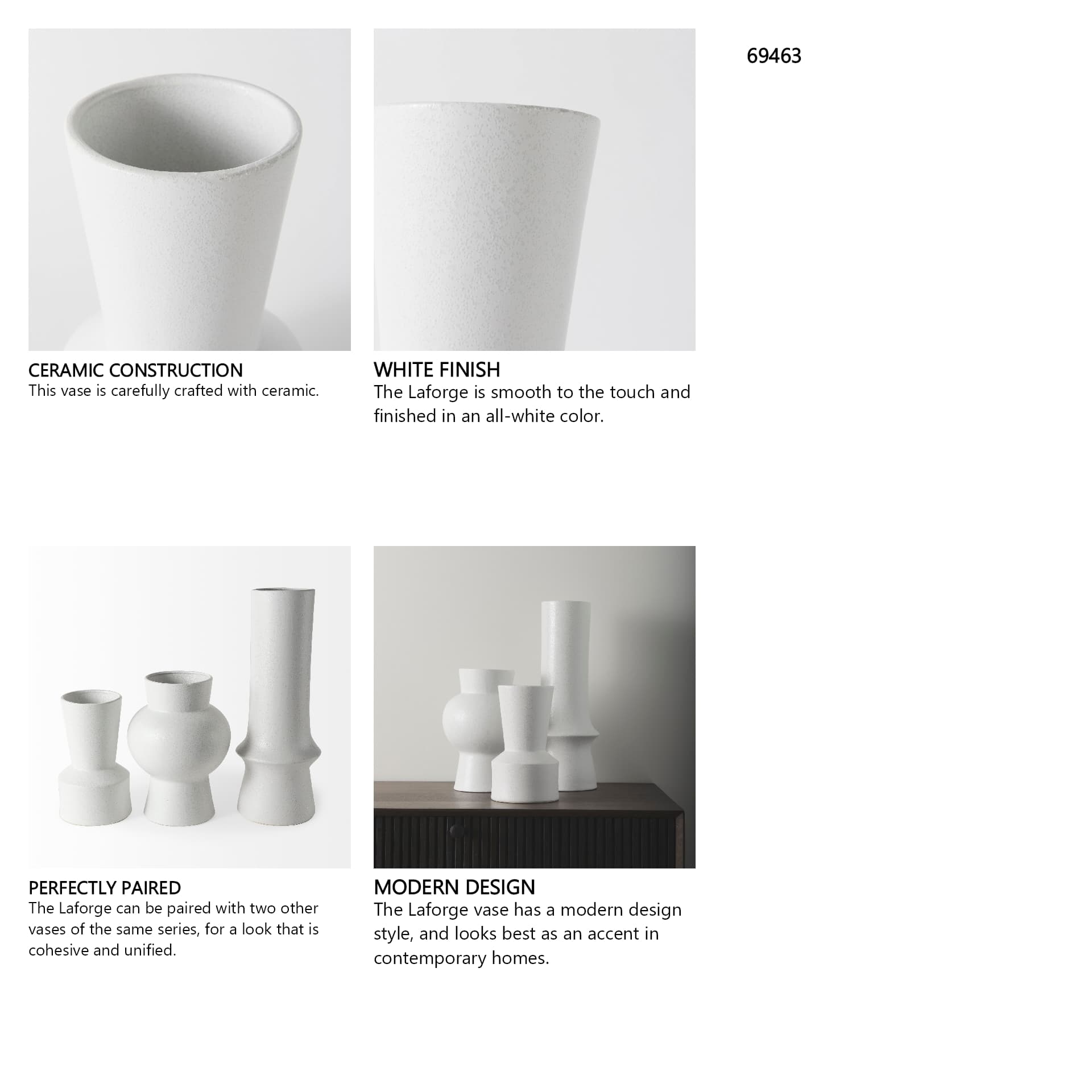 Laforge 9.4H Small White Ceramic Vase — in a styled room