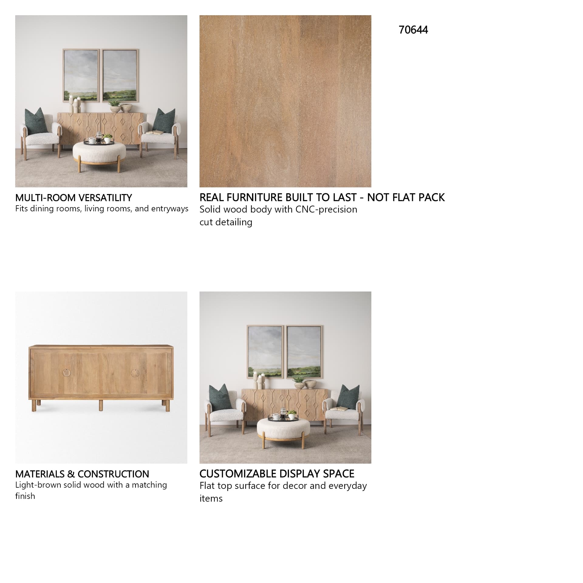 Heera Light Brown Diamond w/ Shelf Motif Sideboard — in a styled room