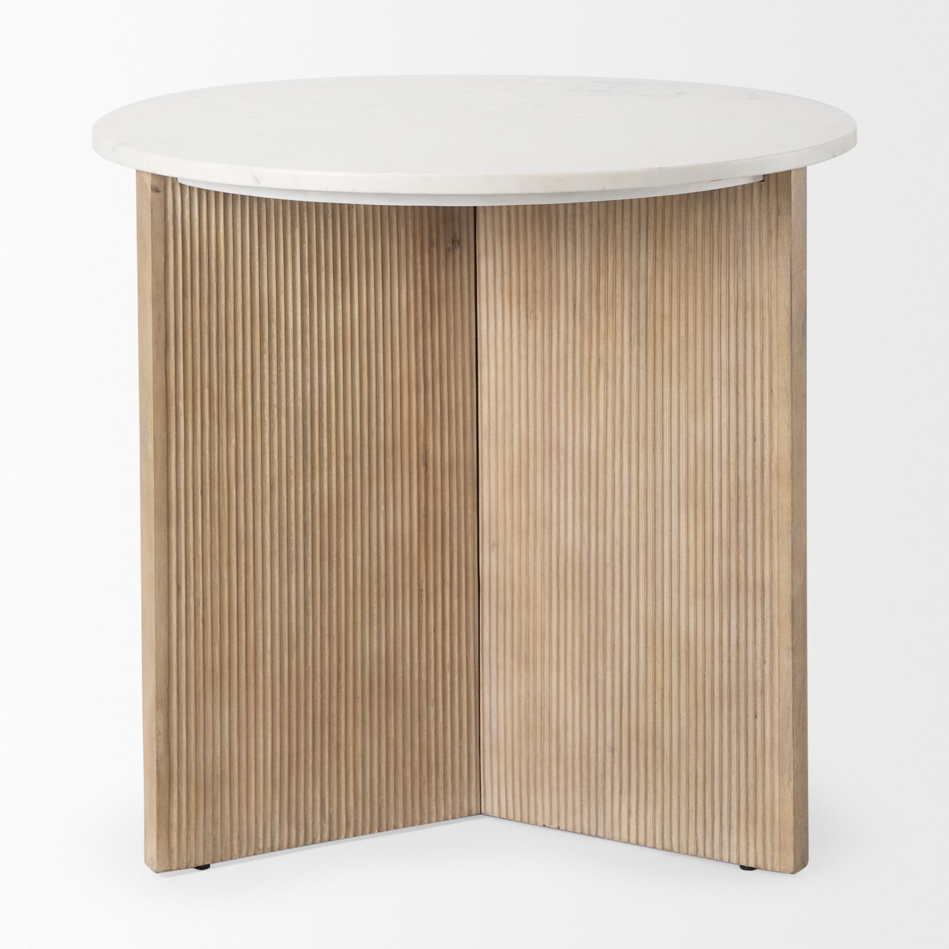 Enzo Marble Tabletop w/ Fluted Light Wood Base Foyer Accent Table — product photograph