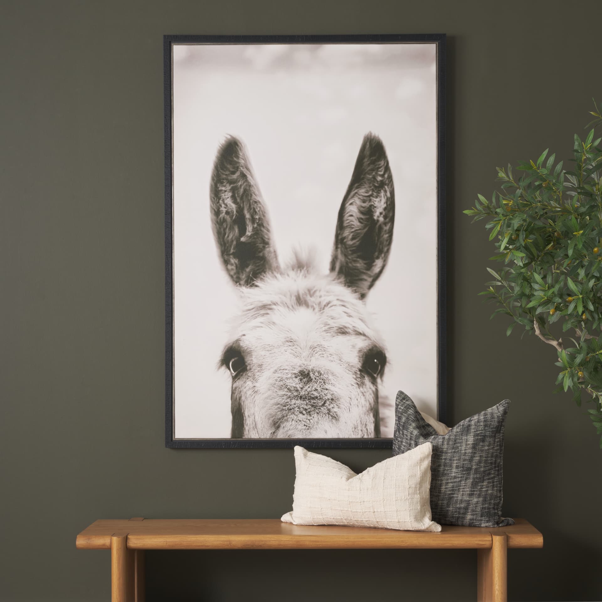 Downward Facing Donkey Sepia by Nathan Larson Textured Framed Canvas Photo Print — product photograph