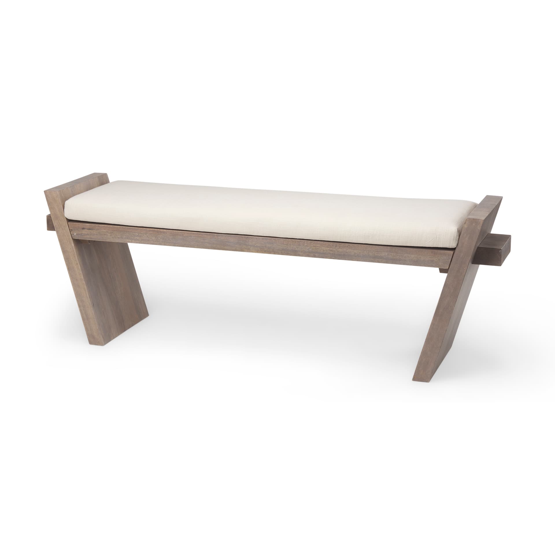 Elaine I 58L x 14.75W x 20H Brown Wood Upholstered Cream Seat Entryway Bench — product photograph