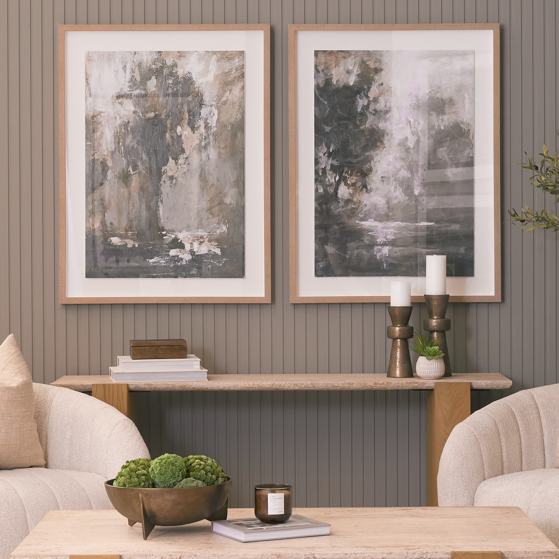 Forest Whispers II by Mercana Studio Hand-Embellished Textured Framed Artwork Matted under Glass — in a styled room