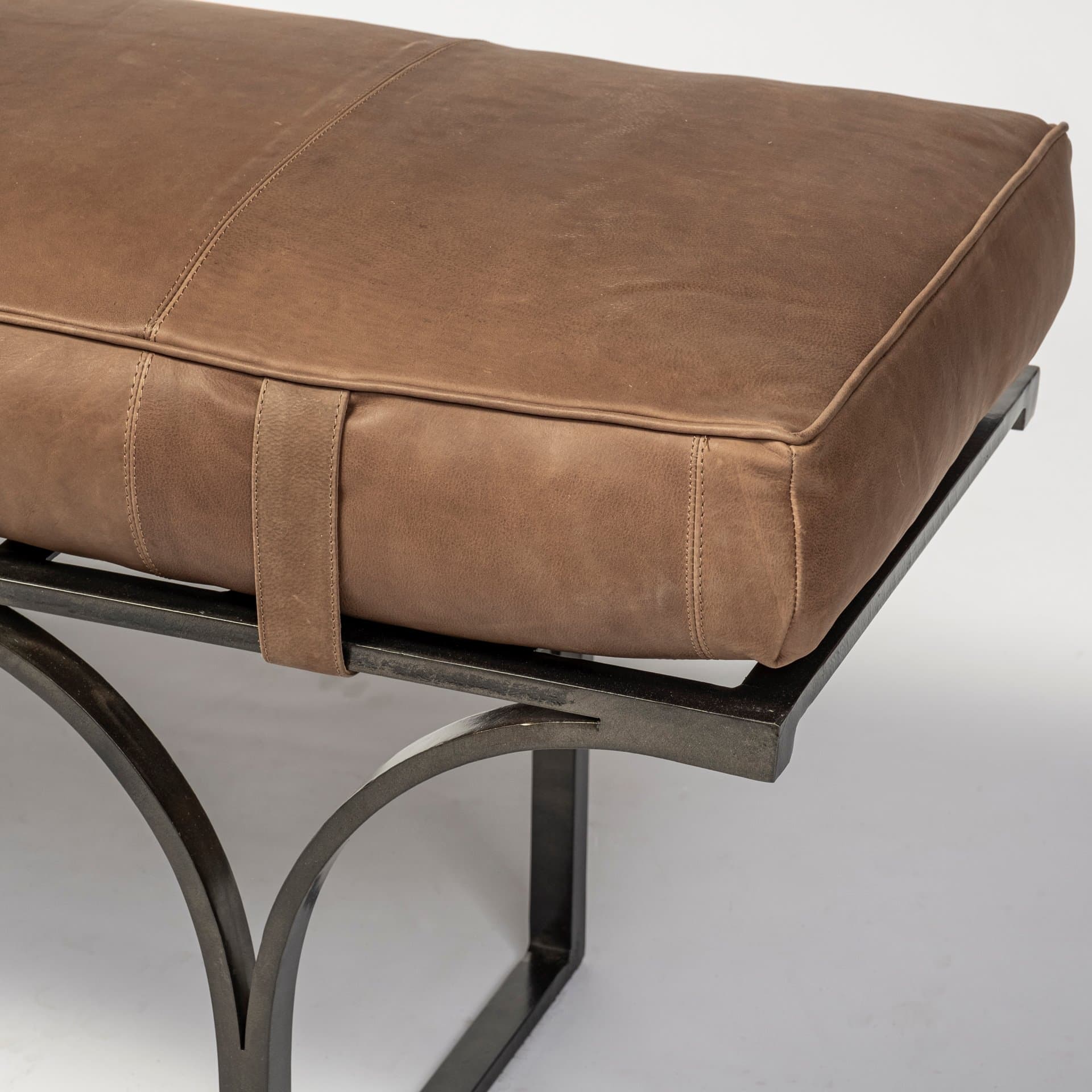 Jessie 55L x 16W Brown Leather Seat W/Black Metal Base Accent Bench — product photograph