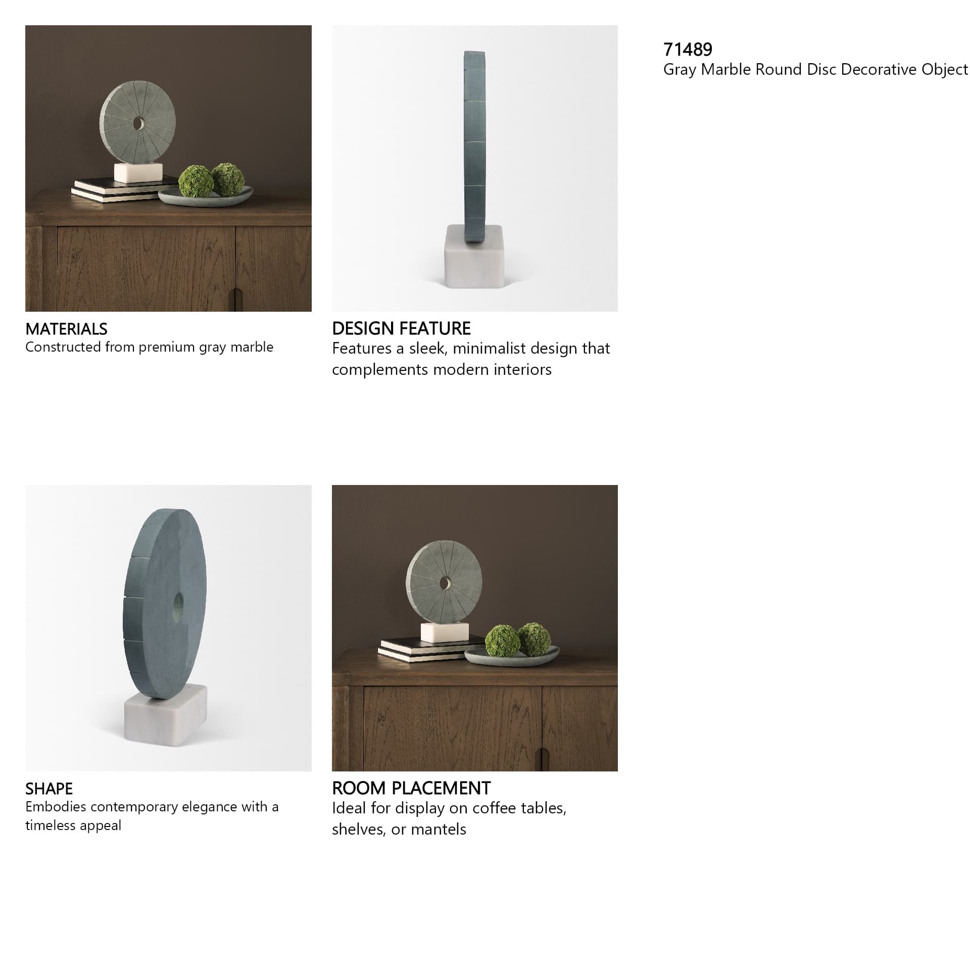 Orin Gray Marble Round Disc Decorative Object — in a styled room