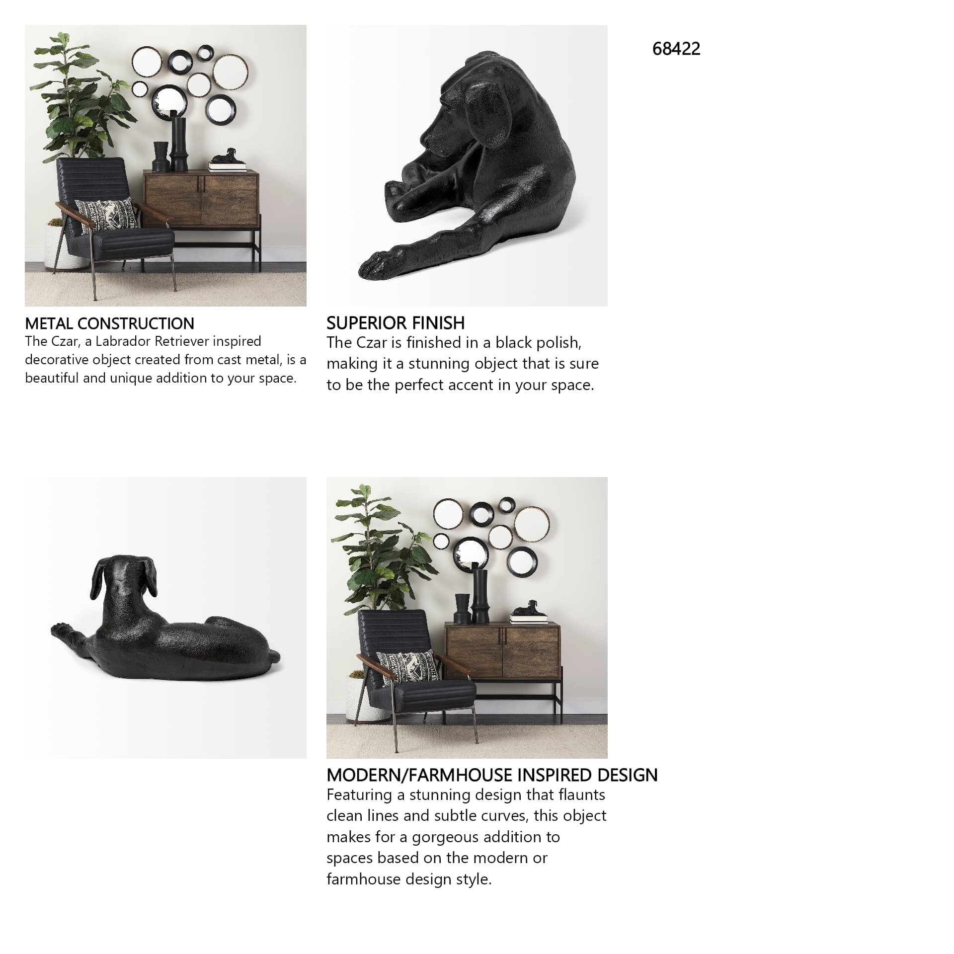 Czar 11L x 7W Black Metal Labrador Retriever — in a styled room
