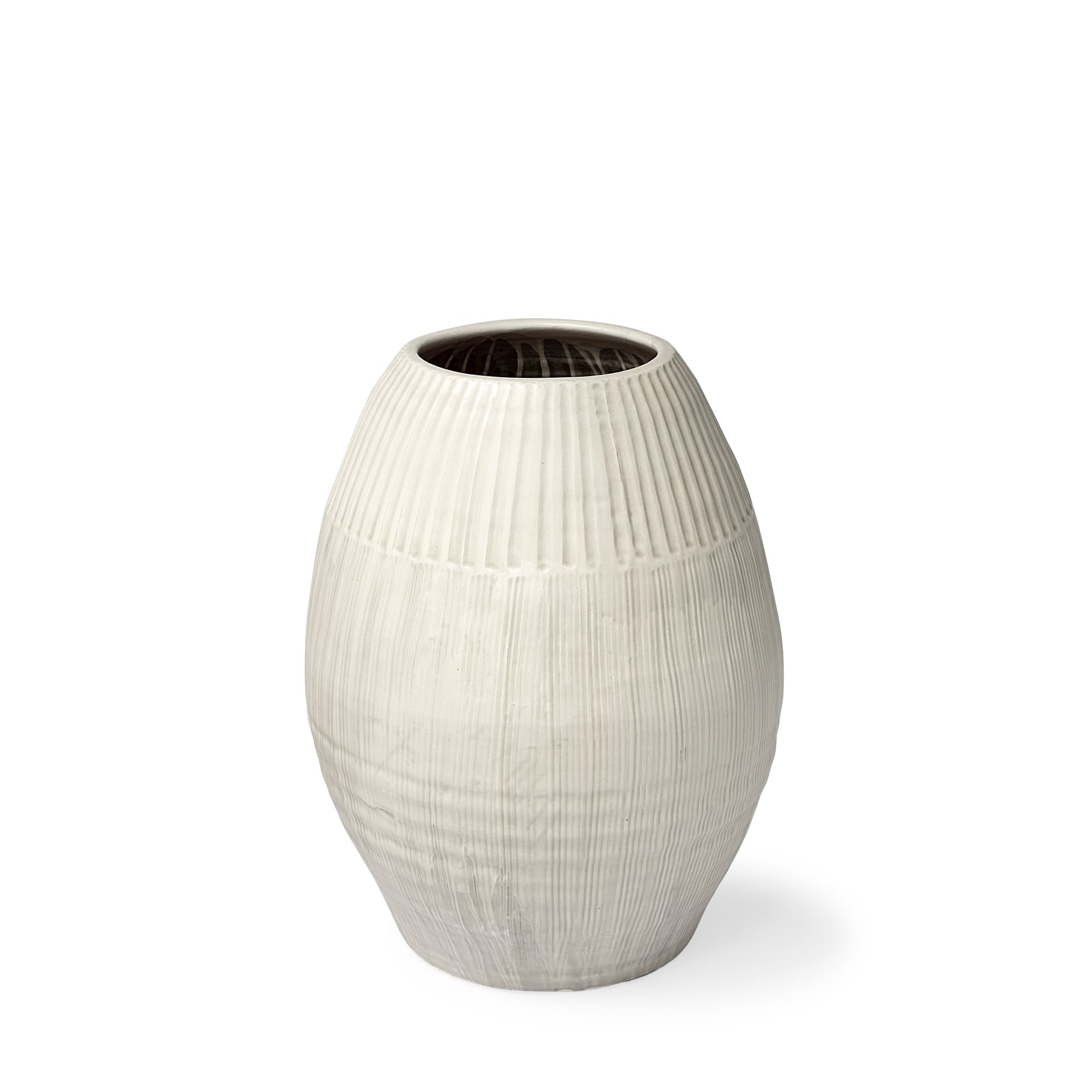 Reyan Small Pearl White Ceramic Striped Vase — product photograph