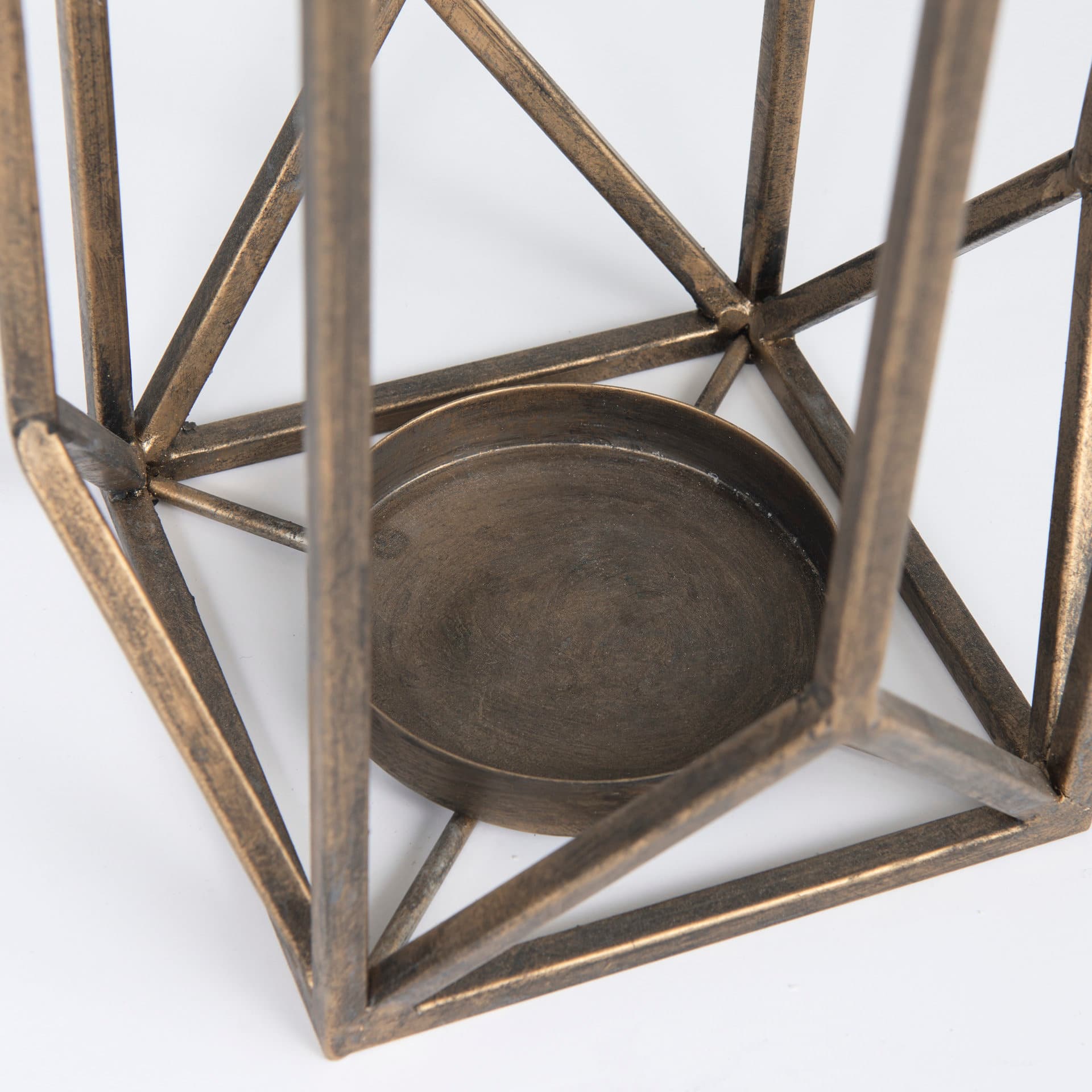 Ivy Small Gold Metal Geometric Cage Candle Holder Lantern — product photograph