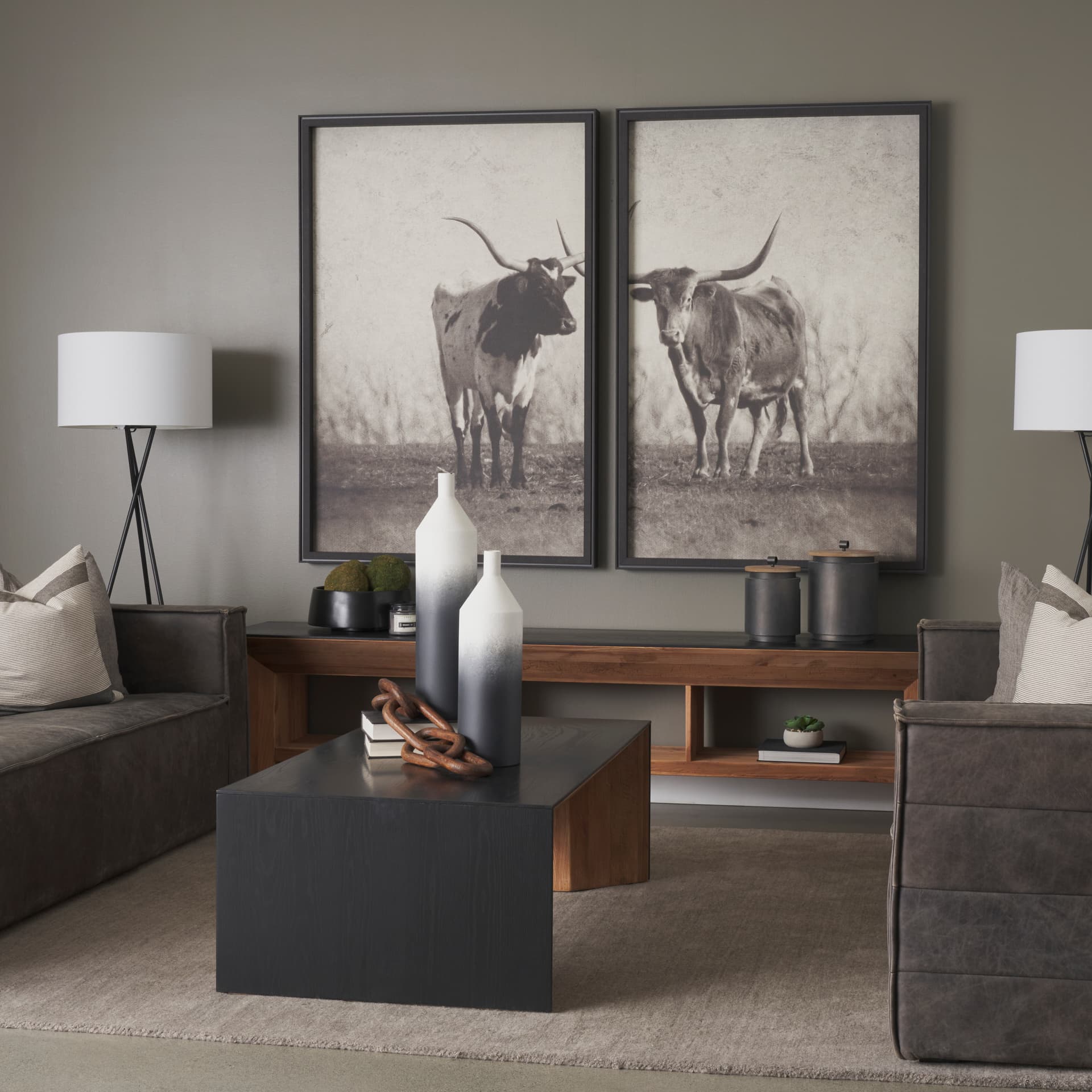 w/ Black Ombre Metal Vase — in a styled room