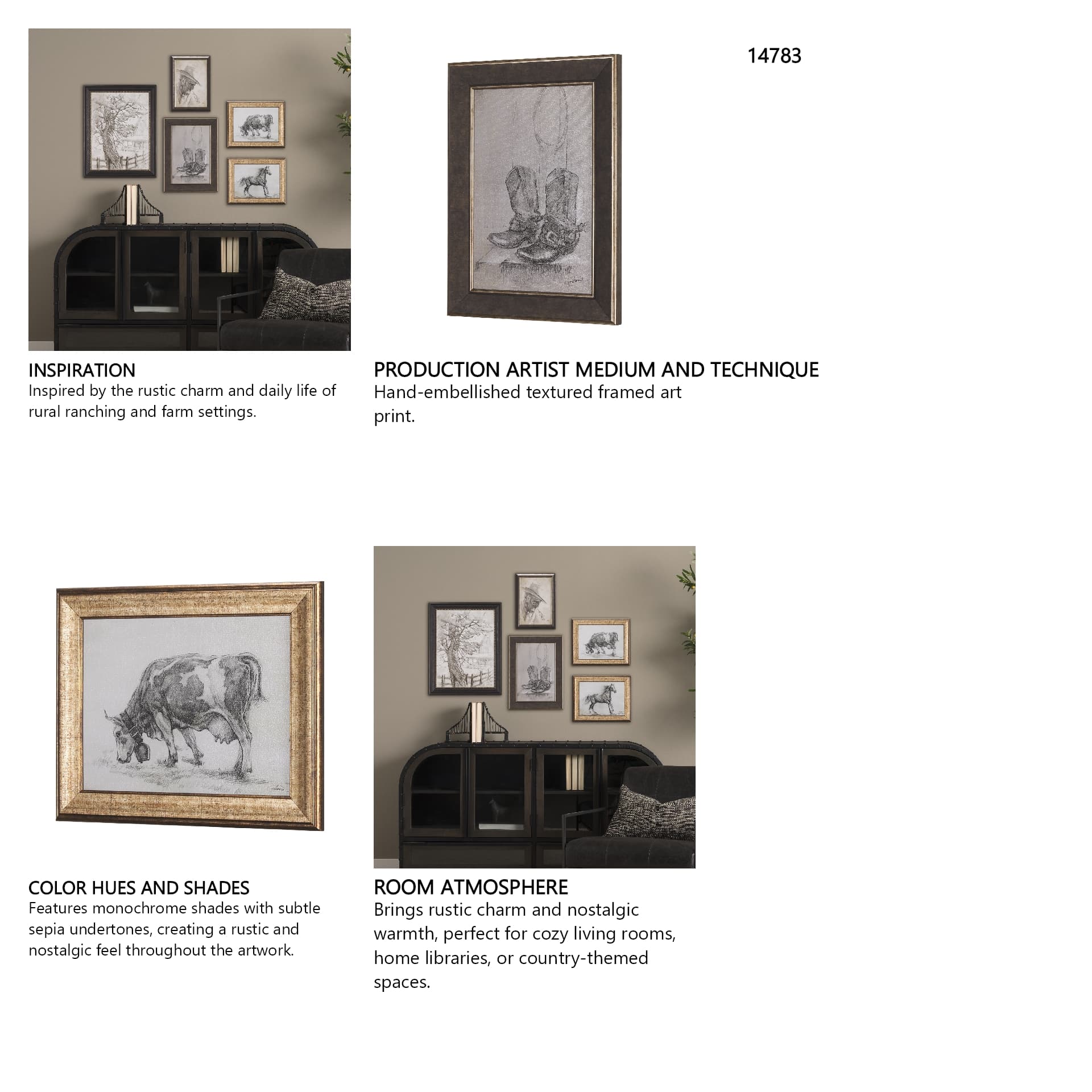 Old West Collection I ( Farm view) by Mercana Studio a Hand Embellished Textured Framed Art Print — in a styled room