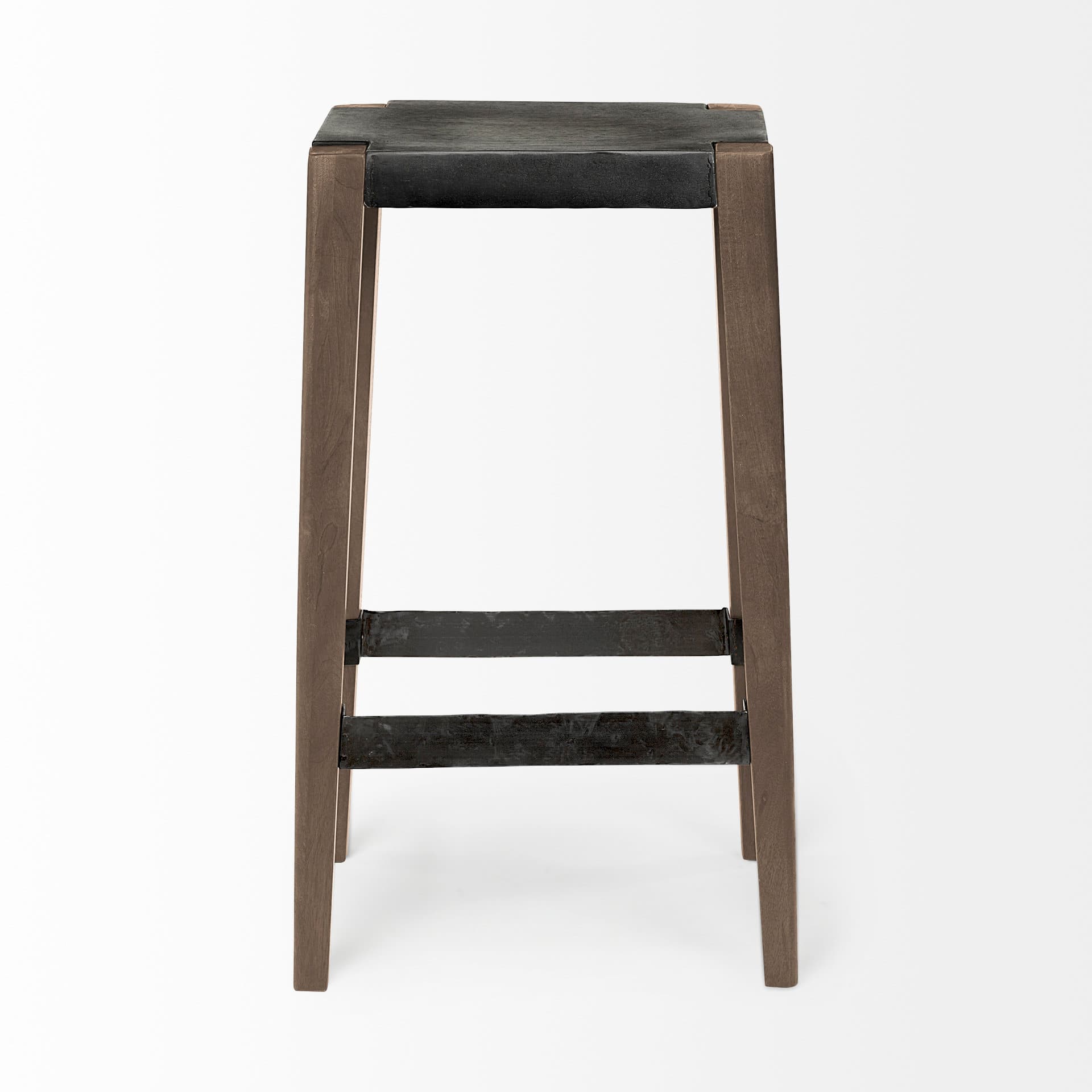 Nell Backless 30in Seat Bar Stool | Black Metal w/ Light Brown Wood — product photograph
