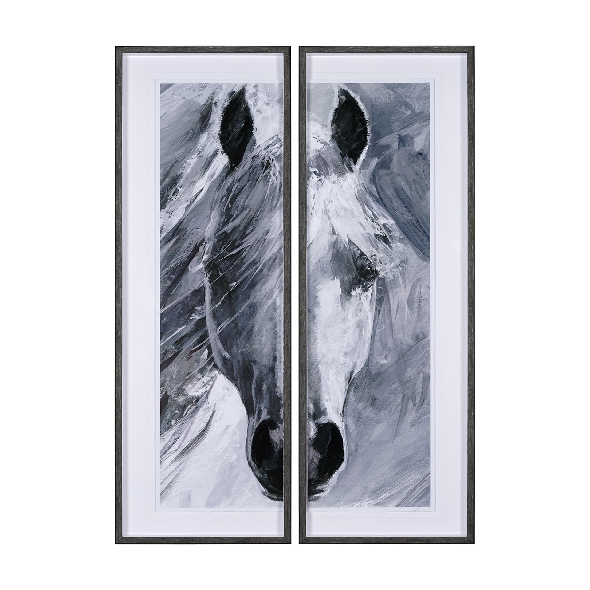 White Horse Portrait by Mercana Studio Hand Embellished Textured Framed Art Print Matted under Glass — product photograph