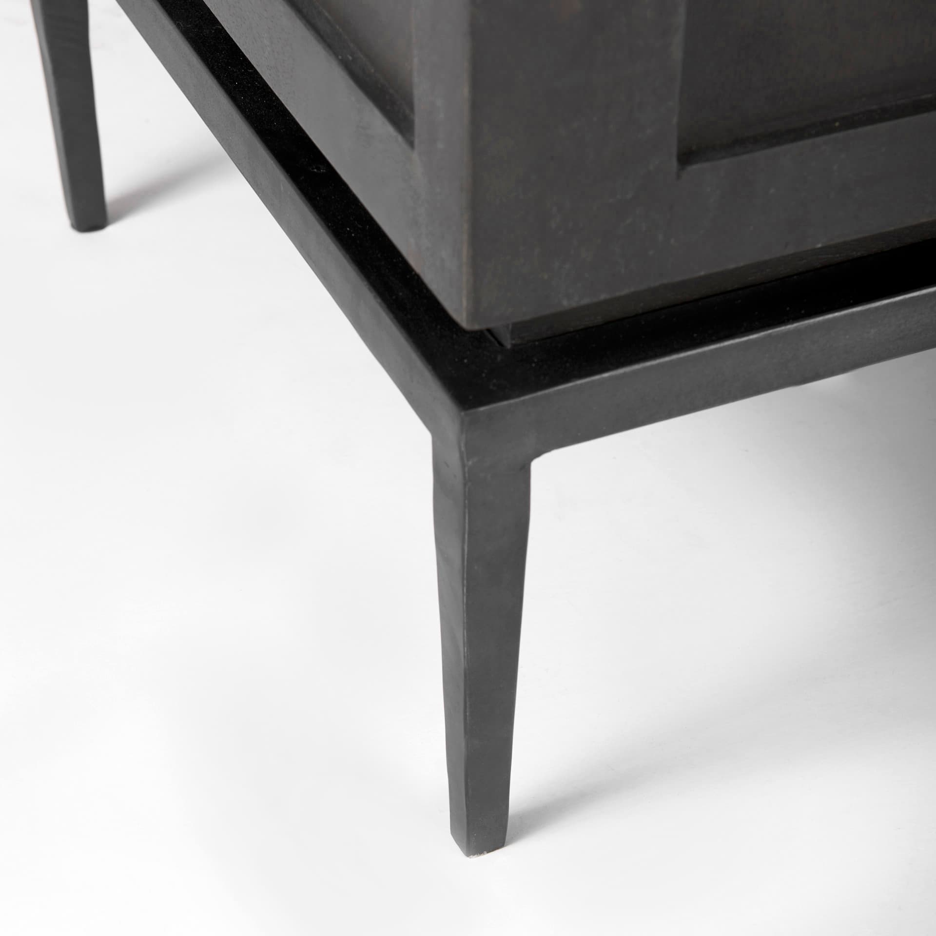 Divina Black-Brown Wood w/ White Marble Top and Black Metal Base Accent Cabinet — product photograph