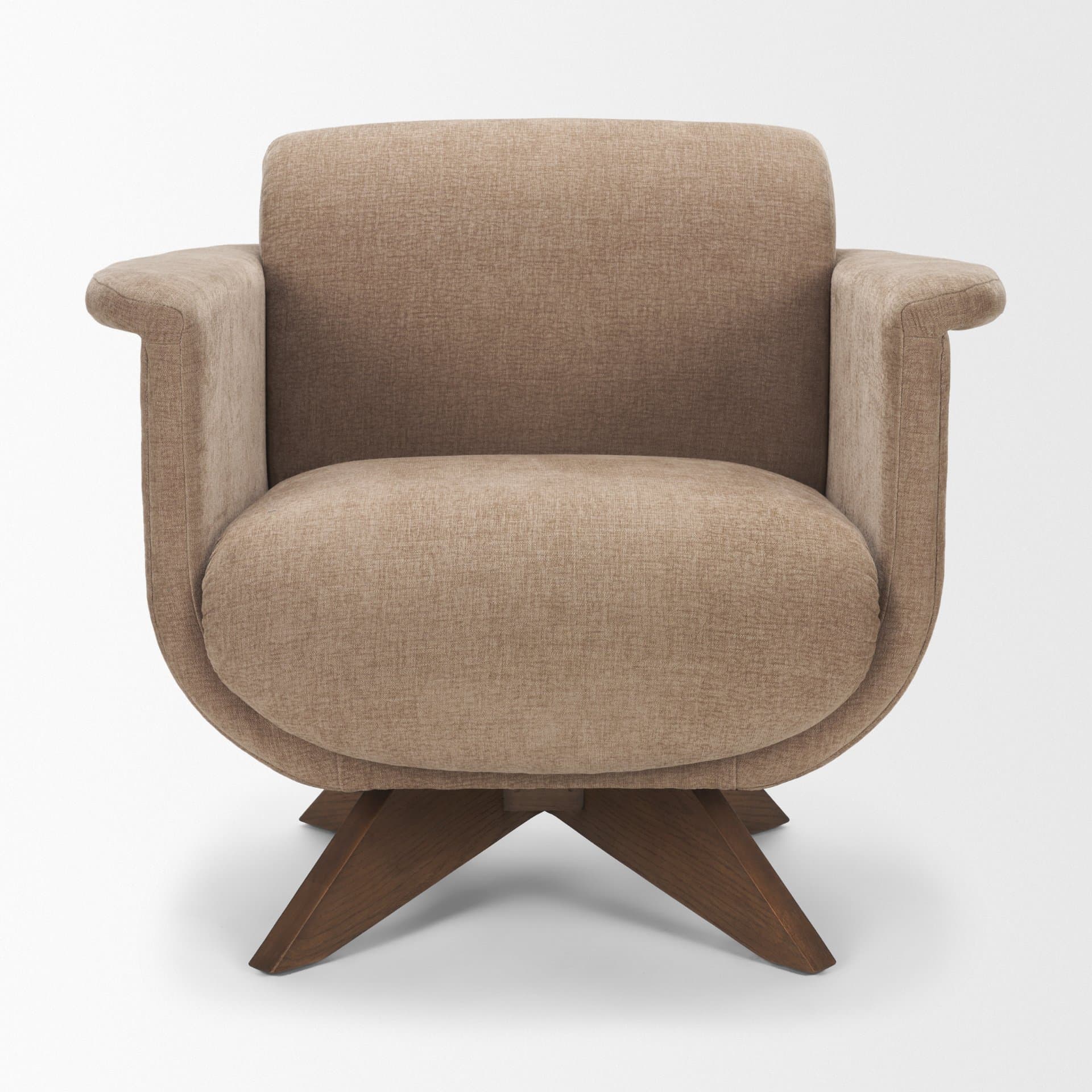 Oskar Chocolate Fabric w/ Brown Wood Base Swivel Accent Chair — product photograph