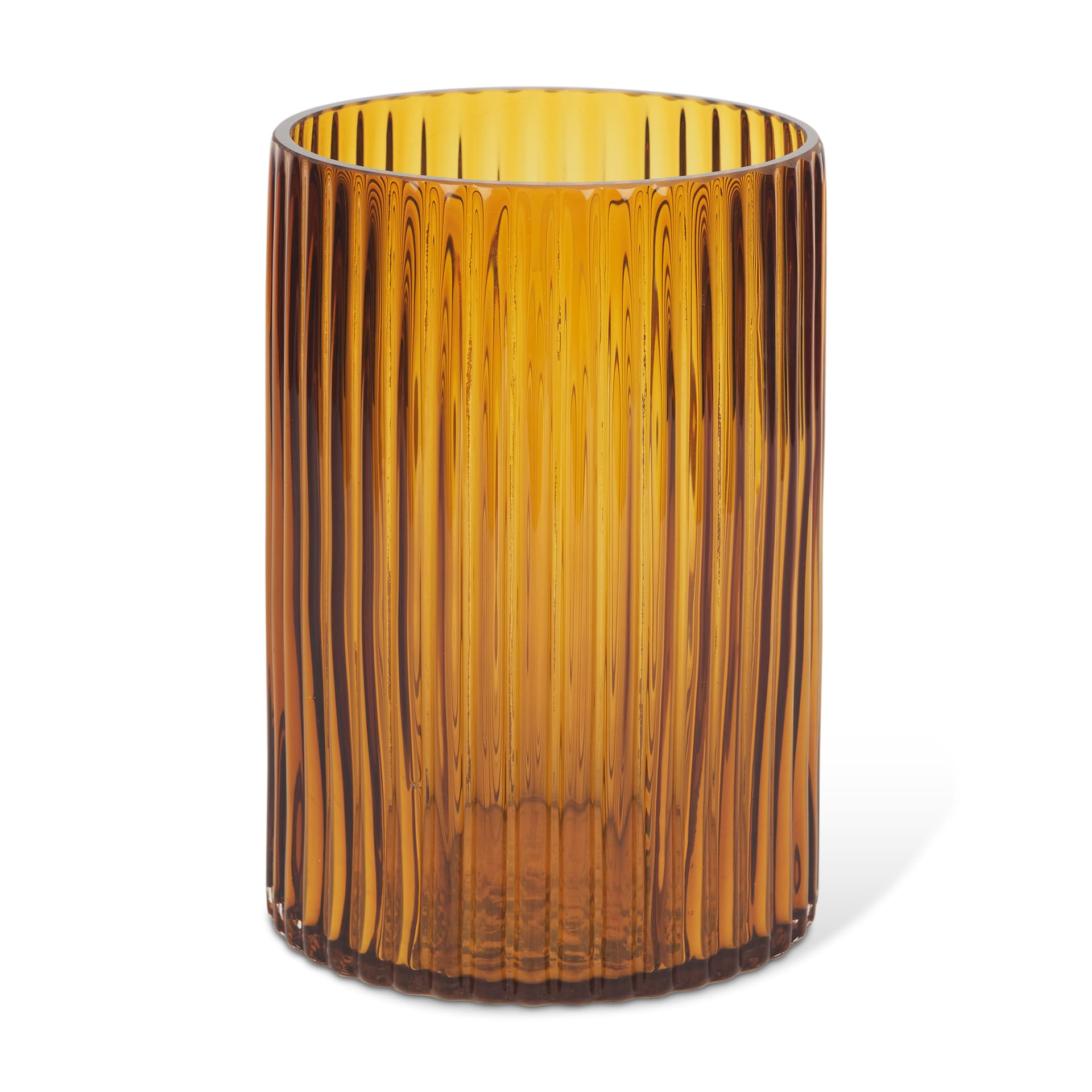 Dawn 8" Ribbed Amber Glass Vase — product photograph