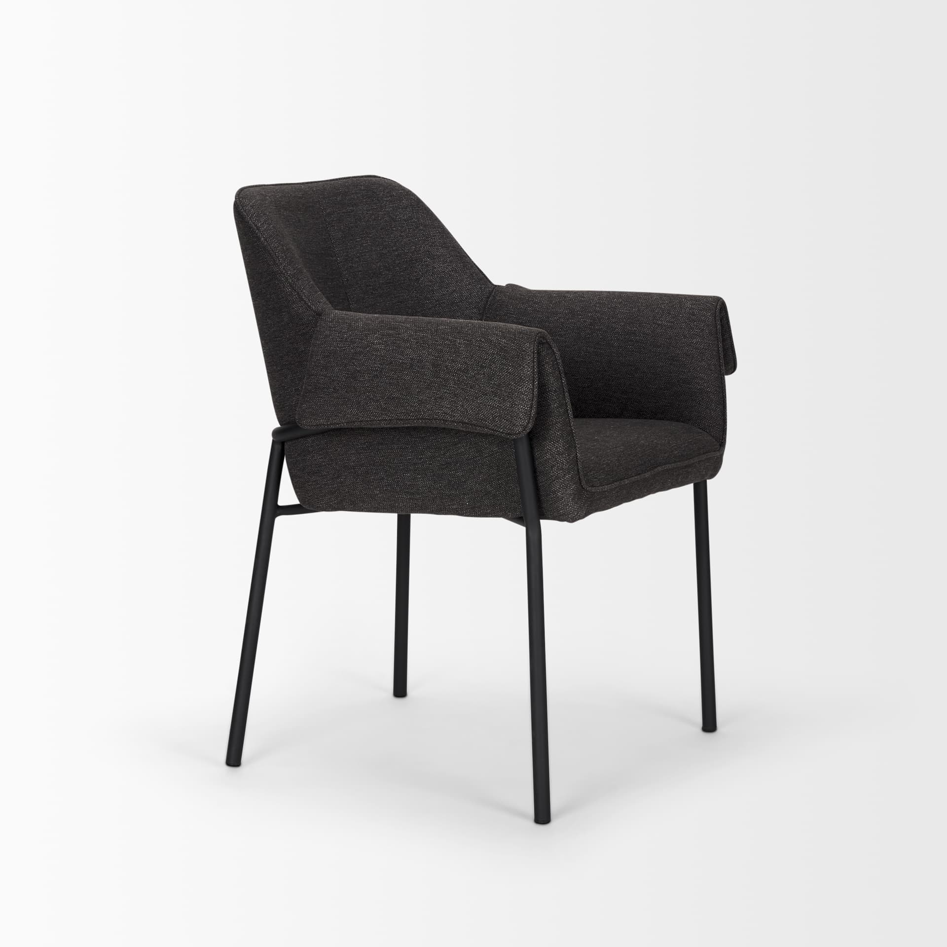 Brently Curved Back Dining Arm Chair | Gray Fabric w/ Metal — product photograph