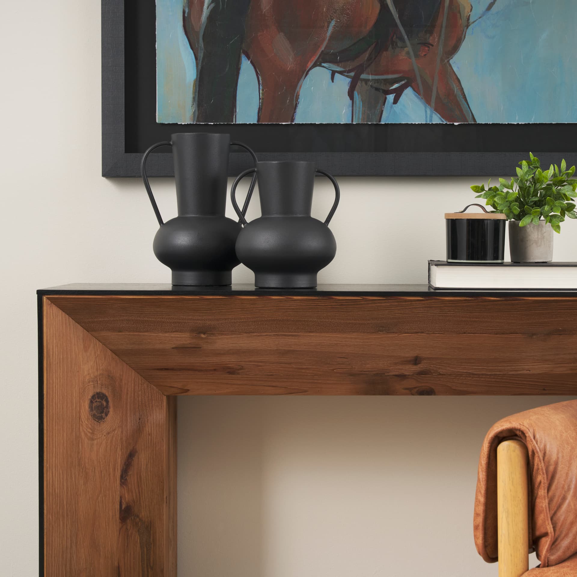 Tasya Large Matte Black w/ Handles Metal Vase — product photograph