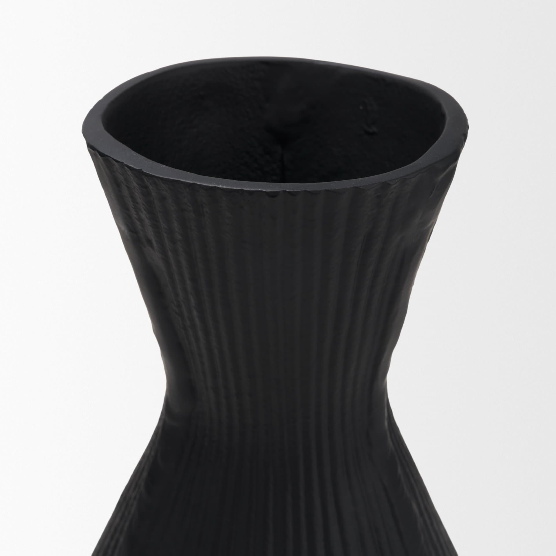 Patine Matte Black Metal Fluted Hourglass Decorative Vase — product photograph