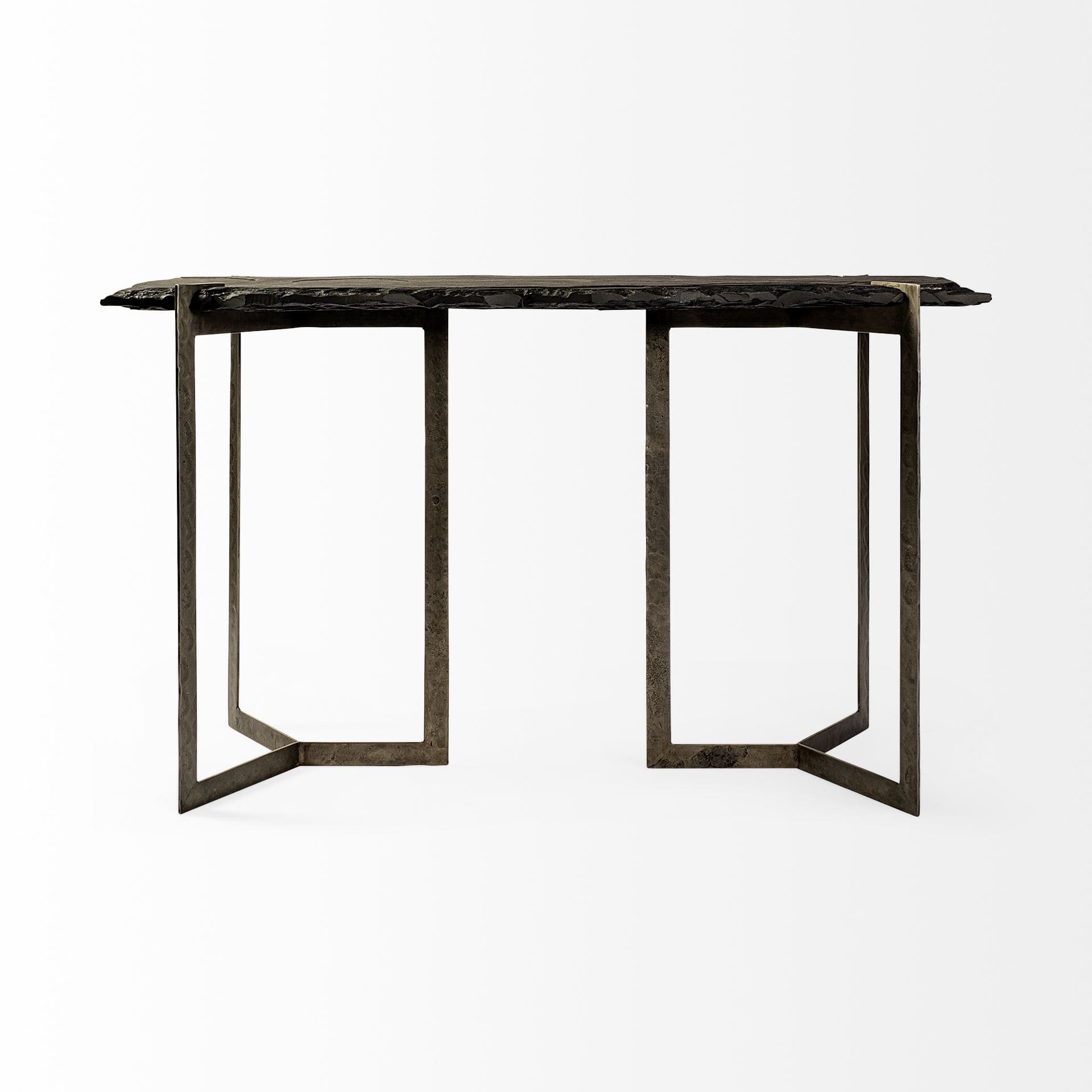 Shale III 50L x 20W Black Live-Edge Slate and Iron Console Table — product photograph