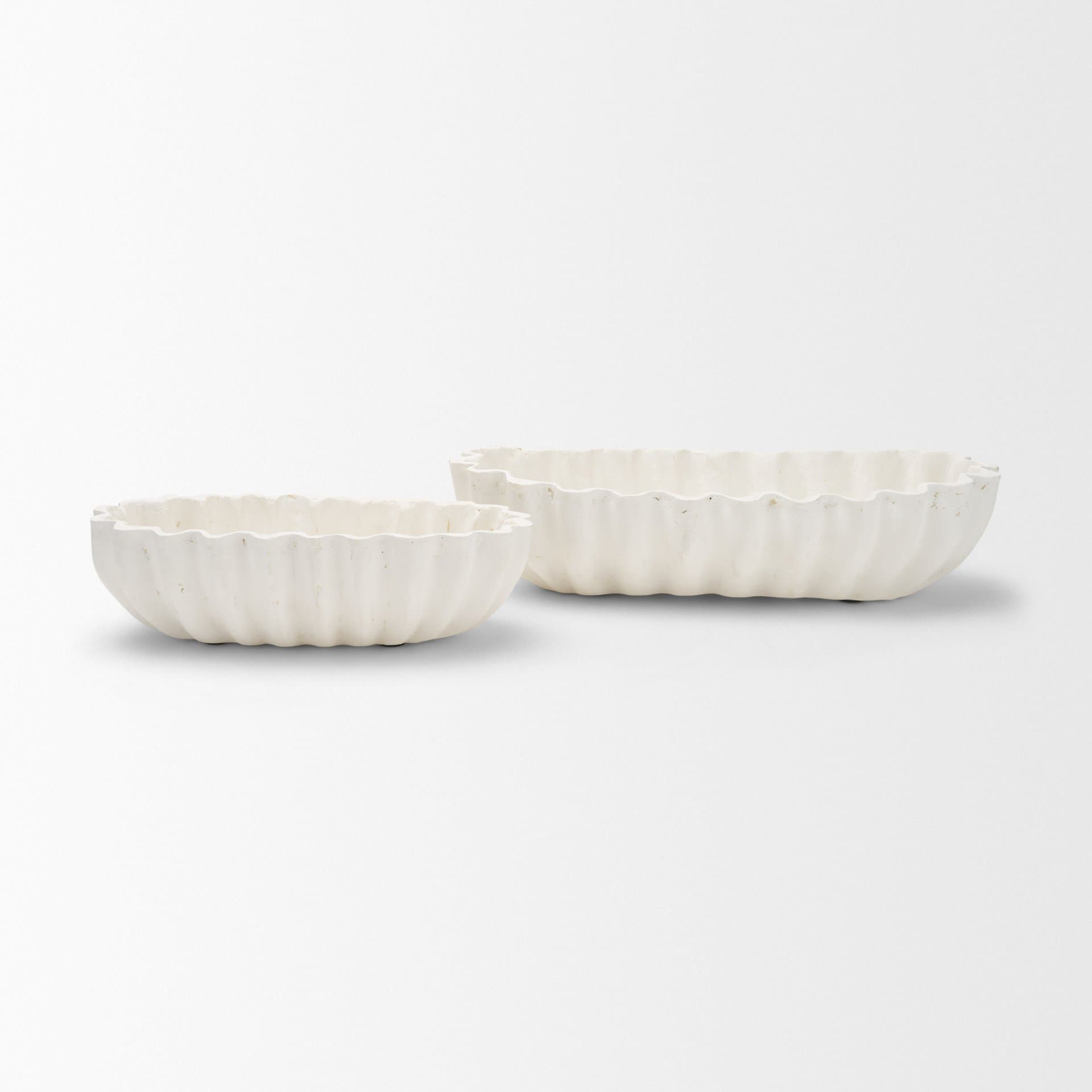 Camelia Large Fluted White Paper Mache Round Centerpiece Bowl — product photograph