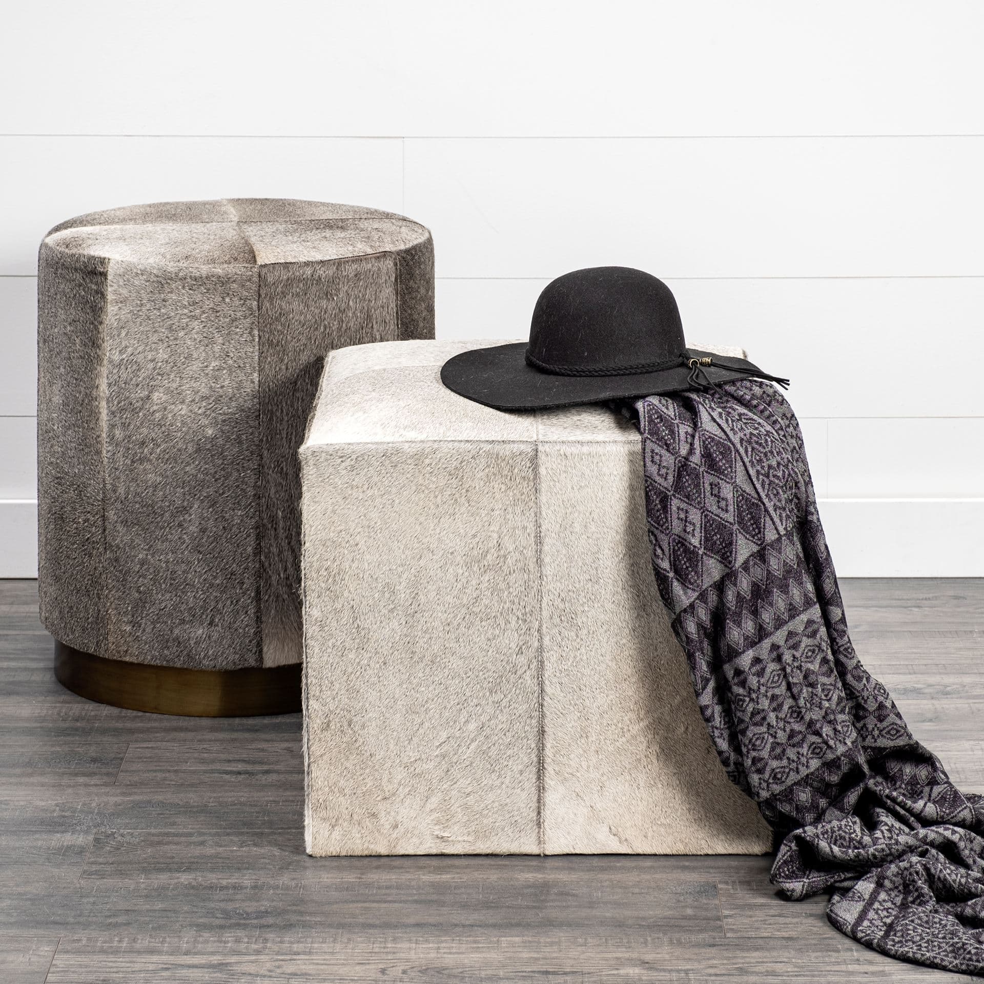 Zahavi I 23"H grey-toned hair-on-hide ottoman — product photograph