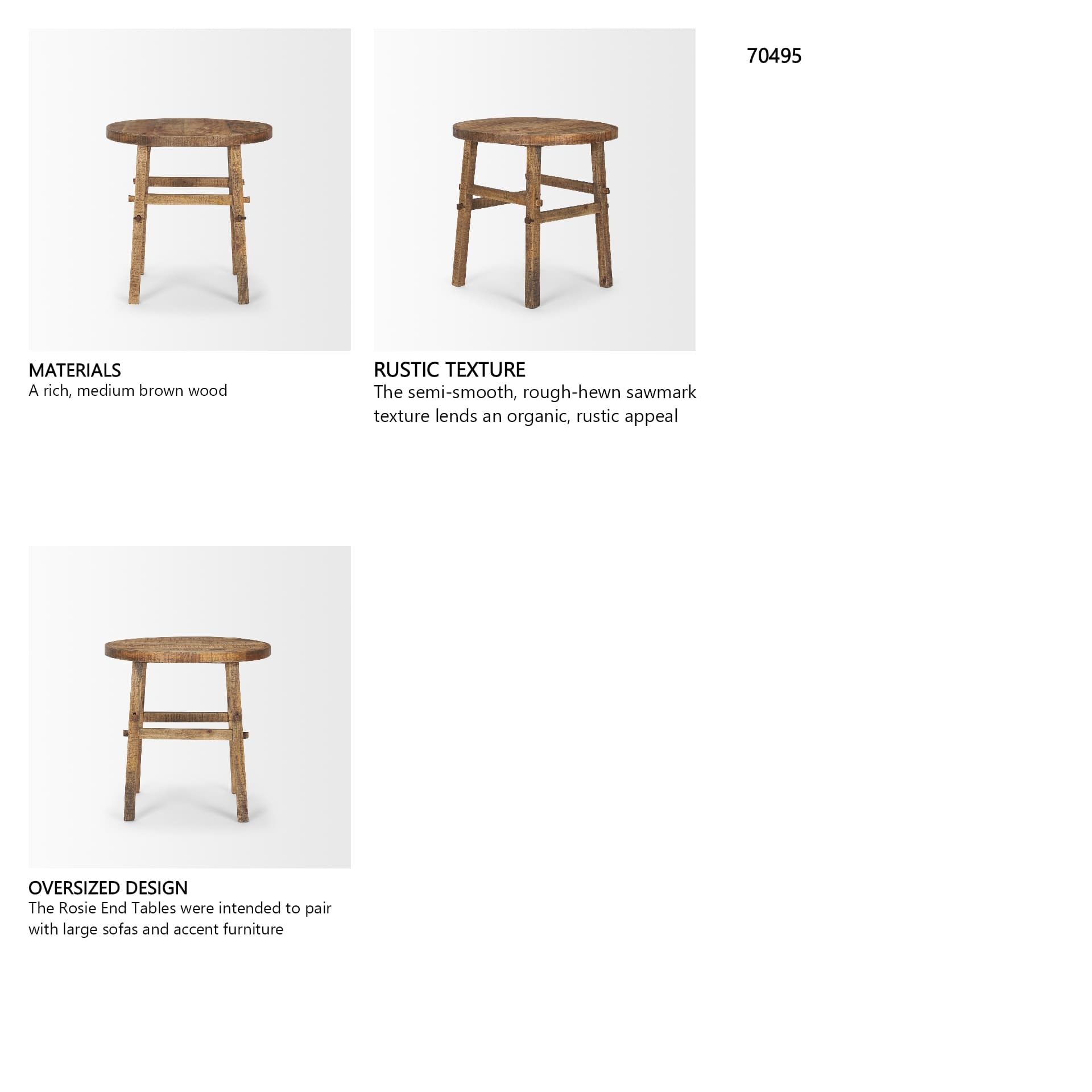 Rosie Large Brown Wood End Table — in a styled room