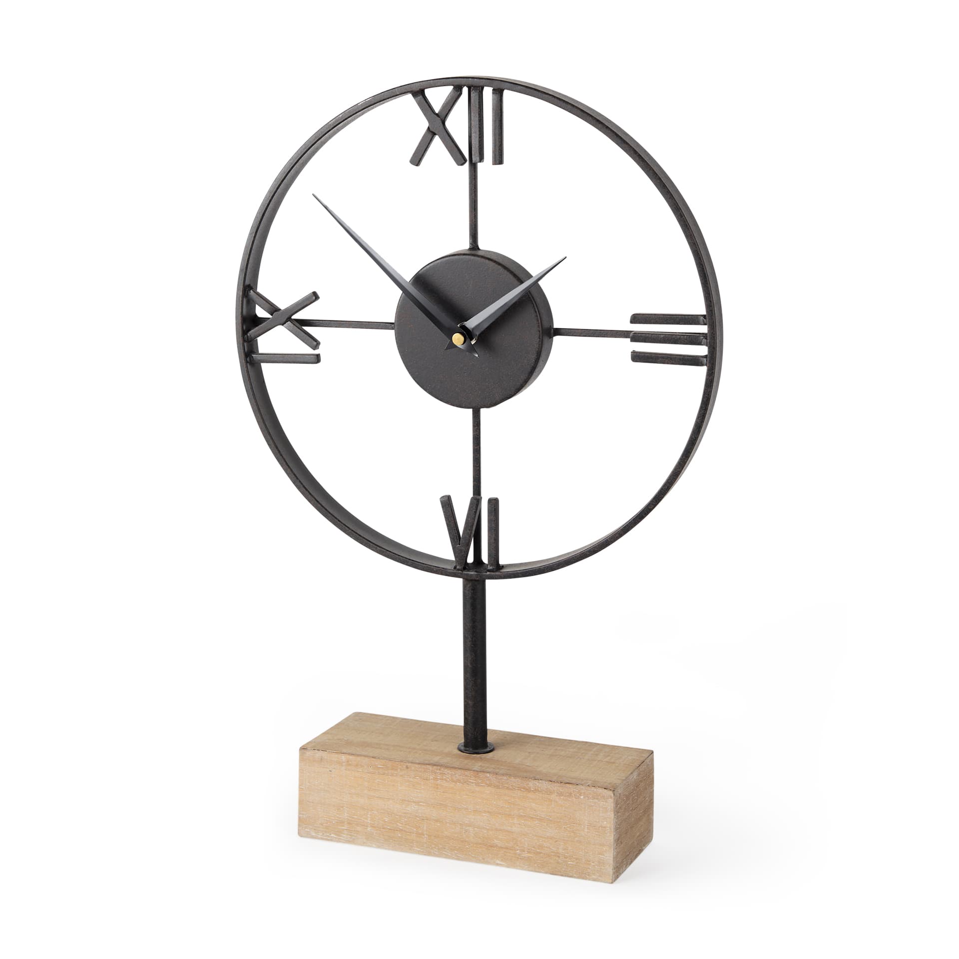 Oris Black Metal/Wood Open Frame Table Clock — product photograph