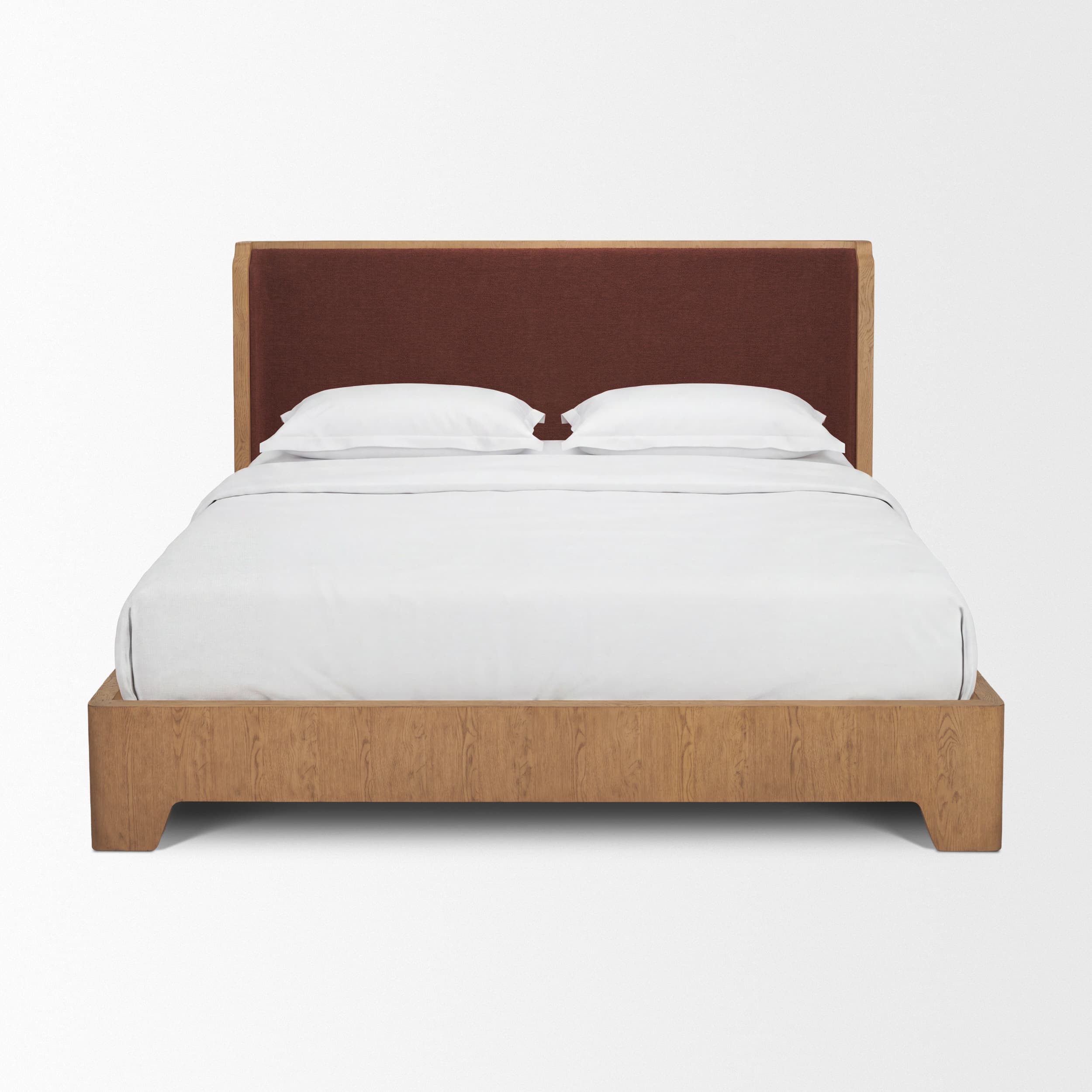 Holden King Upholstered Bedframe | Shelter Headboard | Burgundy Performance Fabric — product photograph