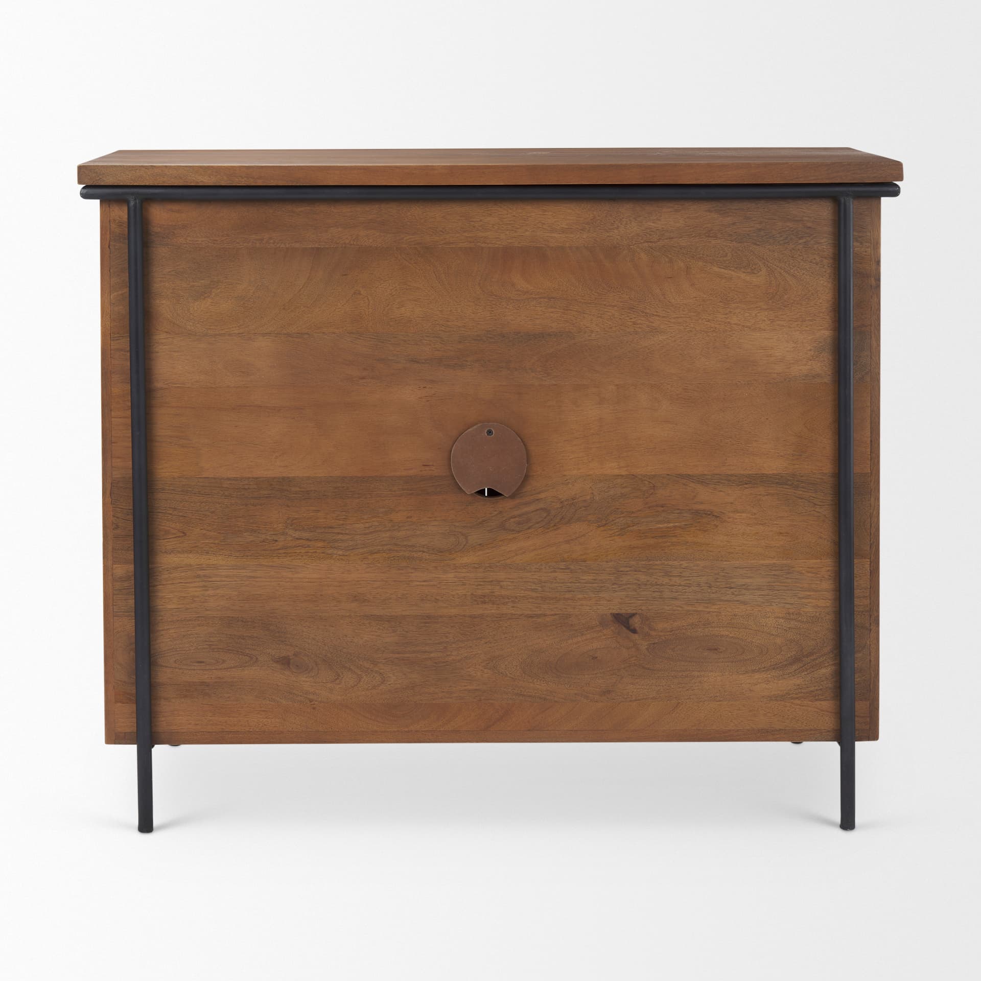 Maddox 40.0L x 18.5W x 32.75H Brown Solid Wood Black Metal 2 Door Accent Cabinet — product photograph