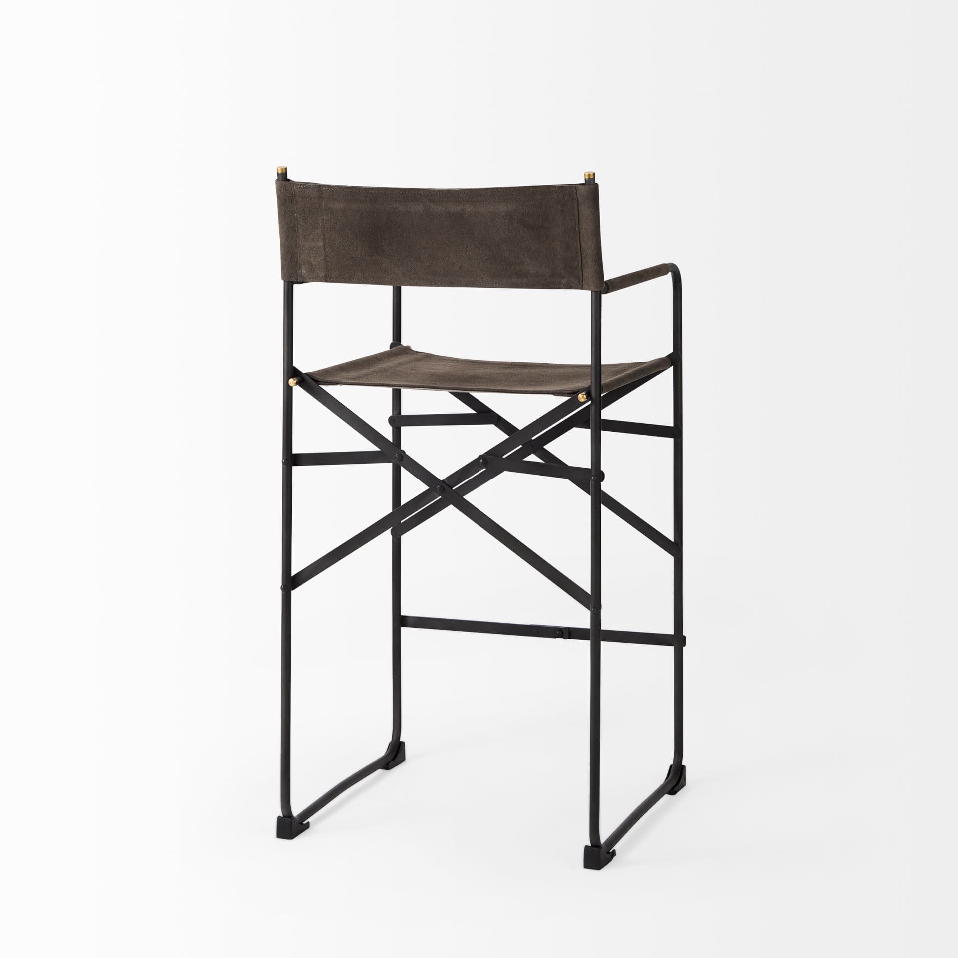 Direttore Backless 40.2in Seat Bar Stool | Brown/Gray Suede w/ Metal — product photograph