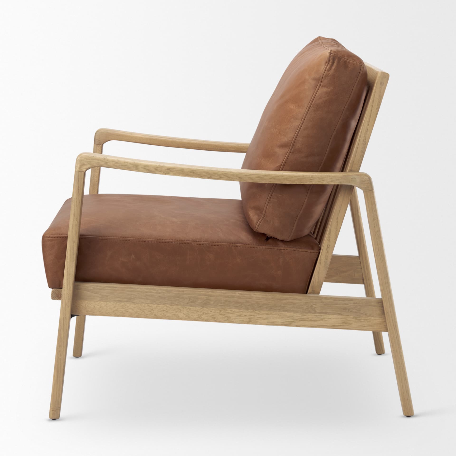 Raeleigh 28.0L x 34.1W x 34.4H Cognac Leather W/ Light Brown Wood Frame Accent Chair — product photograph