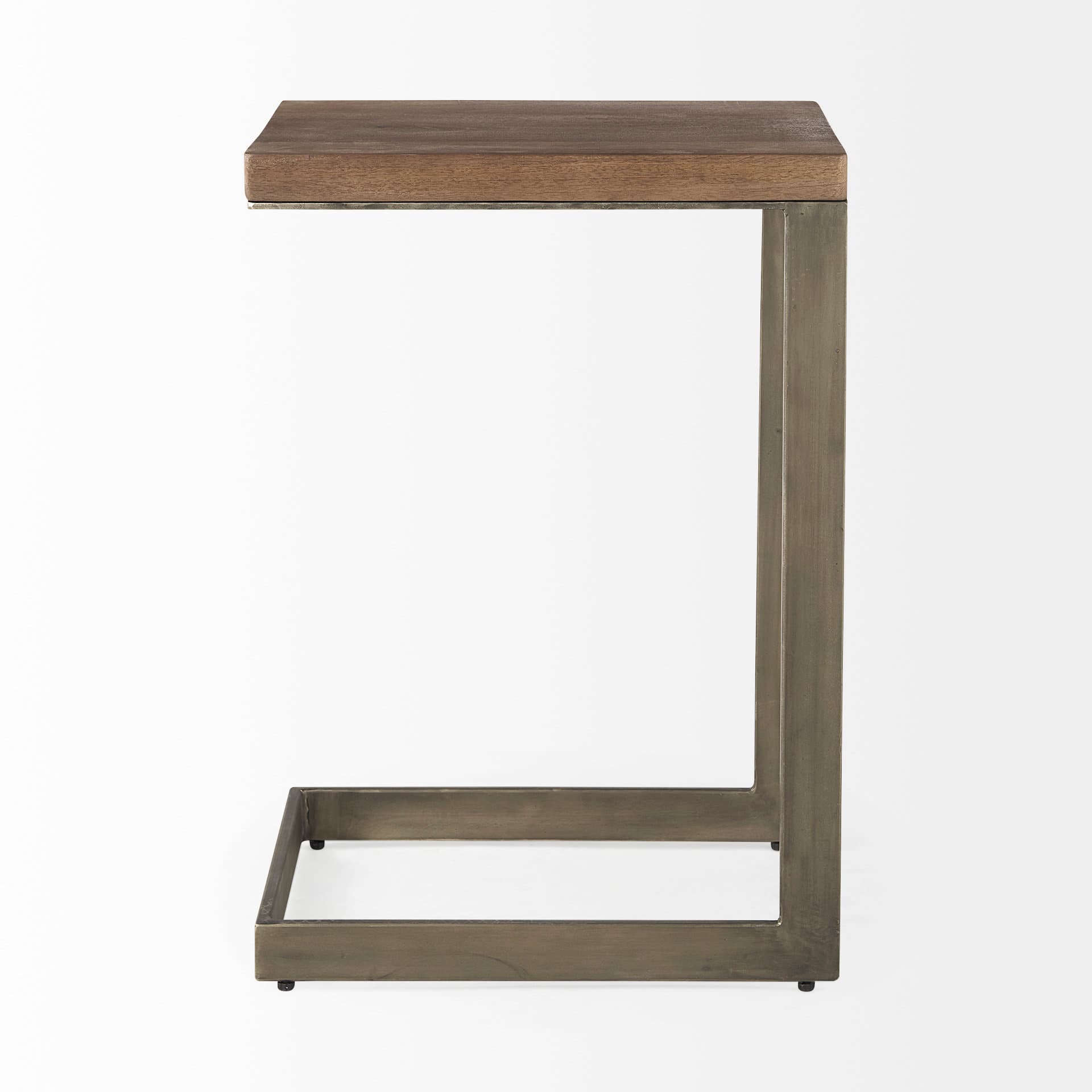 Faye 14L x 18W x 26H Medium Brown Wood W/ Antique Nickel Finished Metal Base C Side Table — product photograph