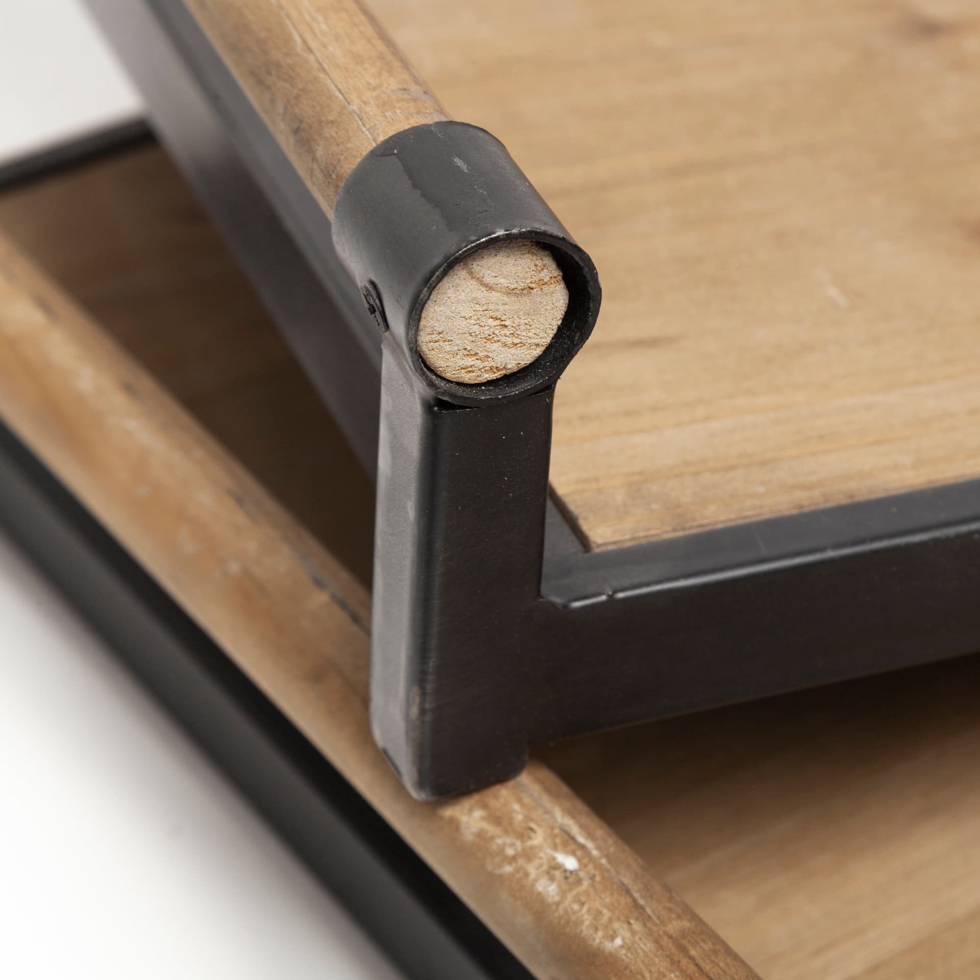Benson Set of 2 Brown Wood Black Metal Trays — product photograph