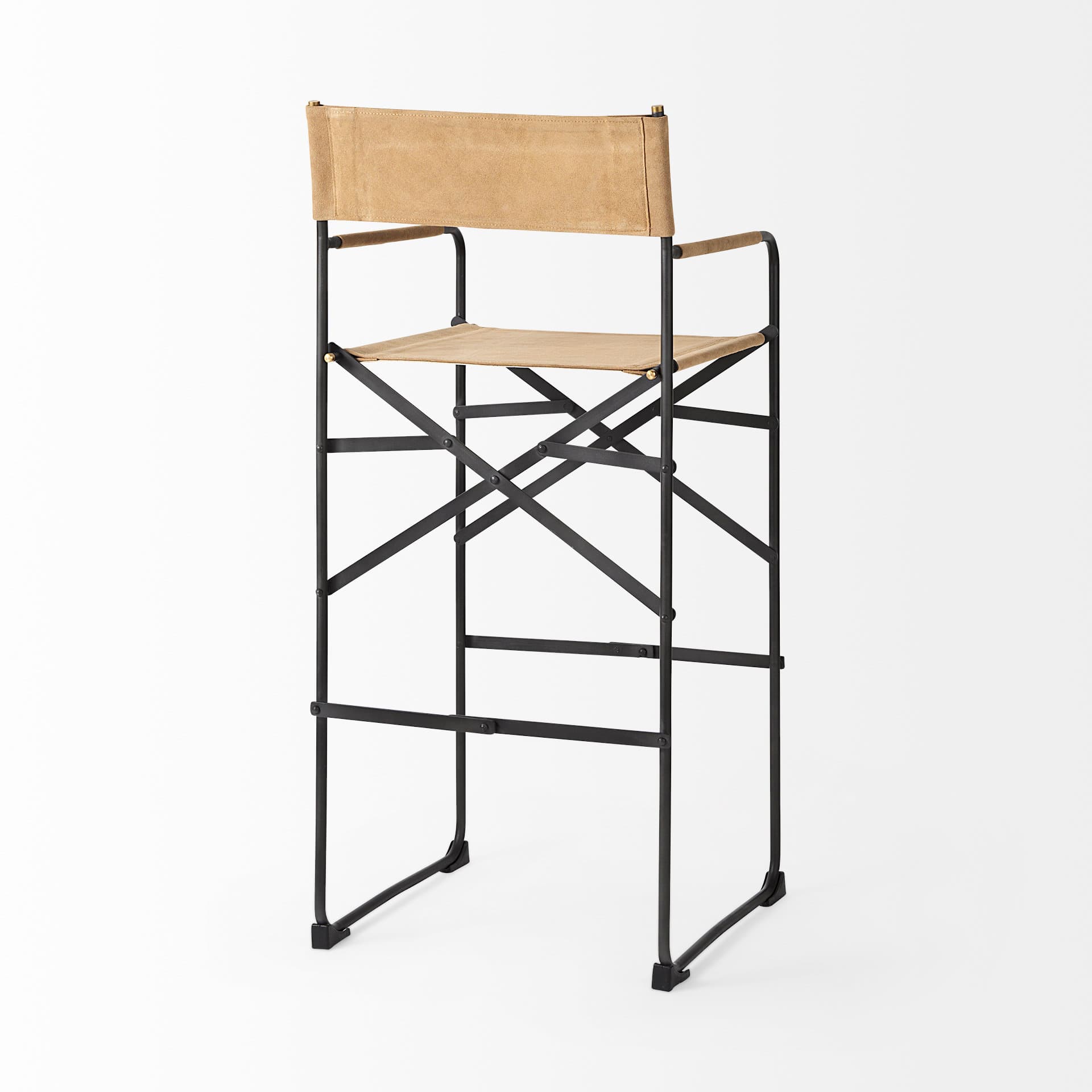 Direttore Backless 44.1in Seat Bar Stool | Brown Leather w/ Black Iron — product photograph