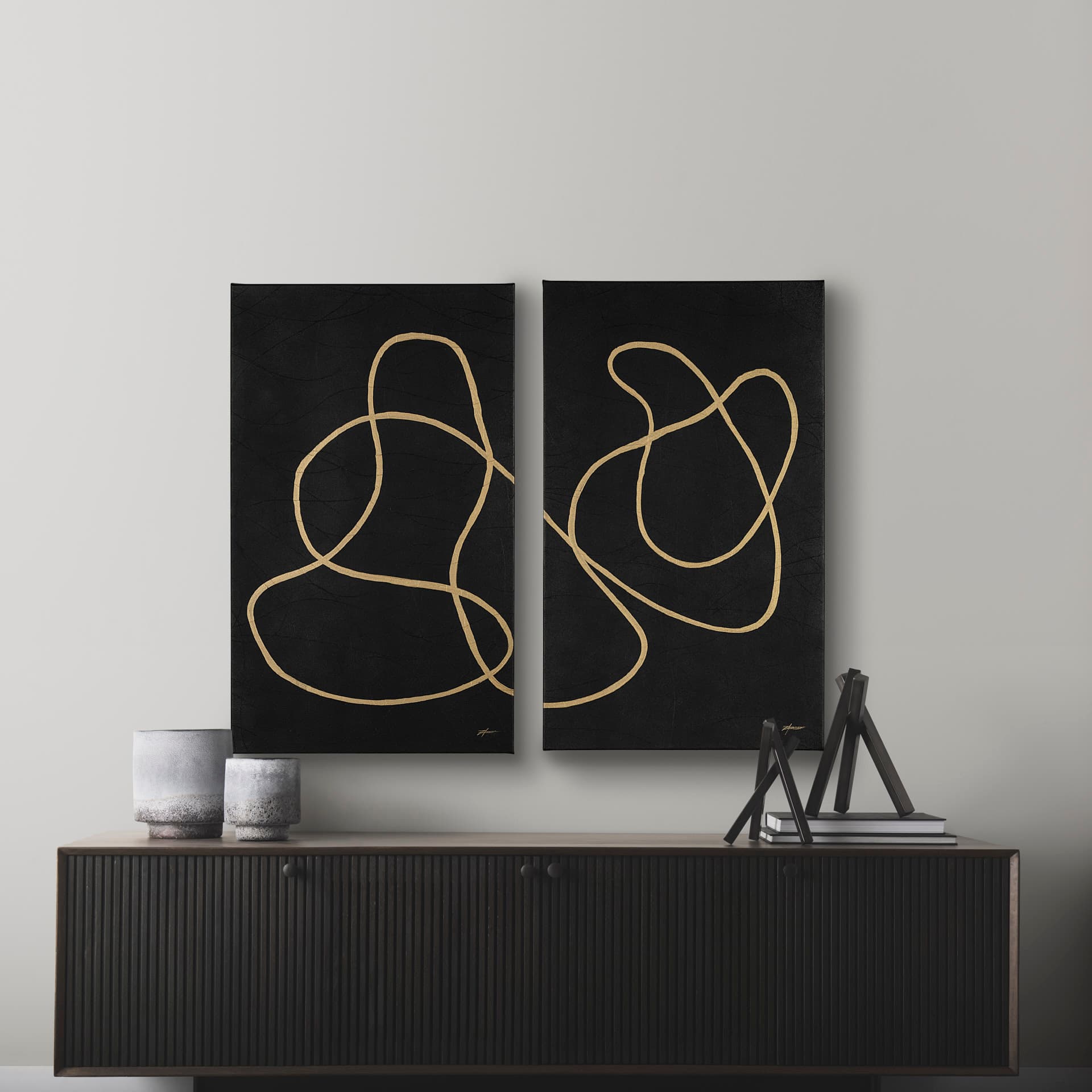 Mess III by Studio M a Hand Embellished Canvas Print — in a styled room