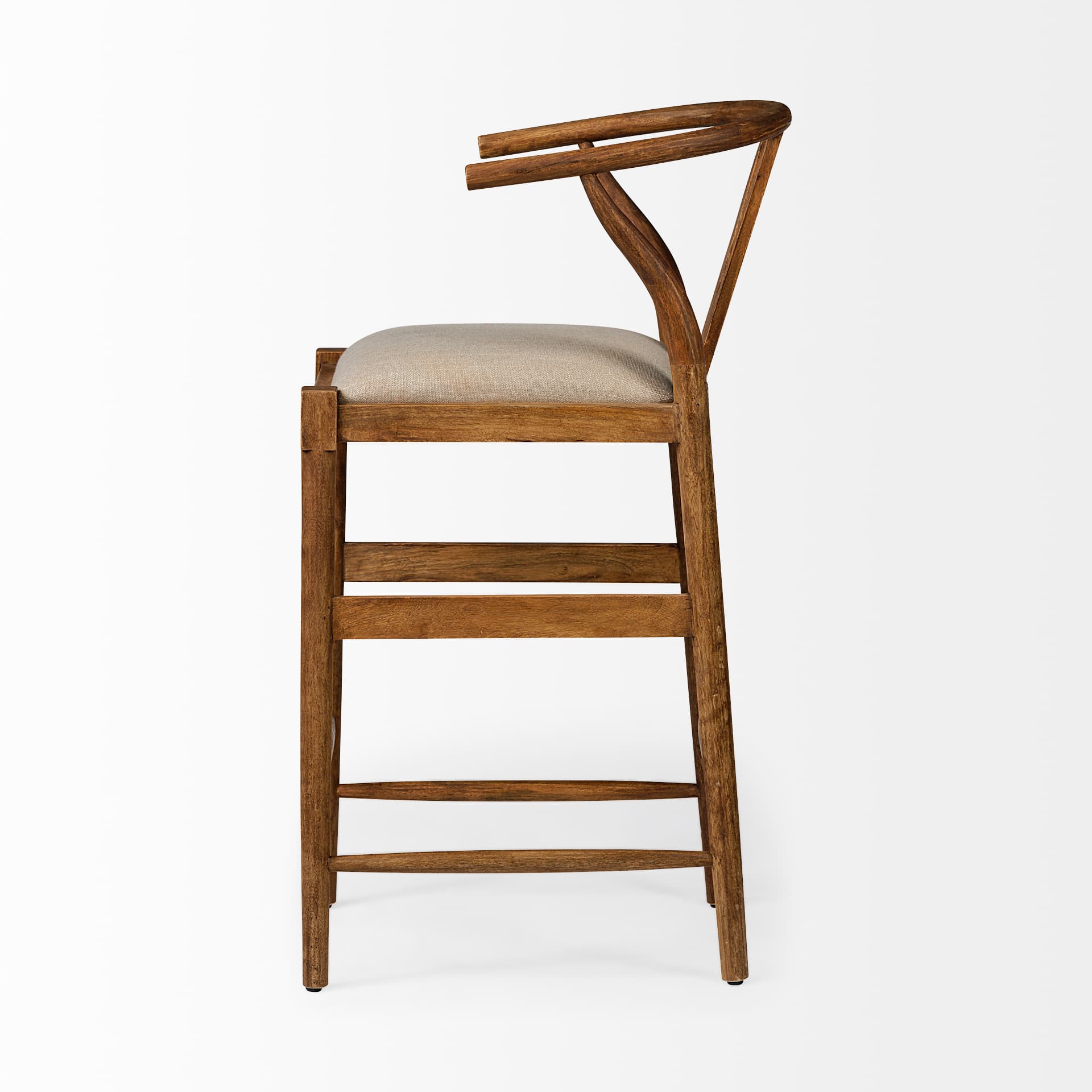 Trixie Low Back 30.25in Seat Bar Stool | Cream Fabric w/ Brown Wood — product photograph