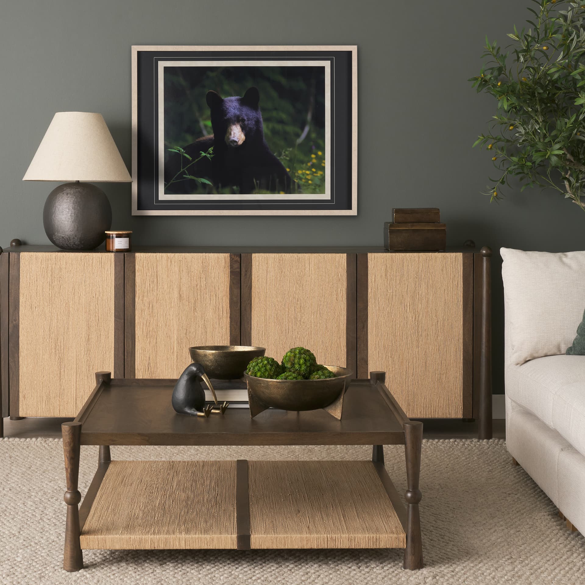 Bear by Chad Mackay a Framed Photo Art Print Matted under Glass — in a styled room