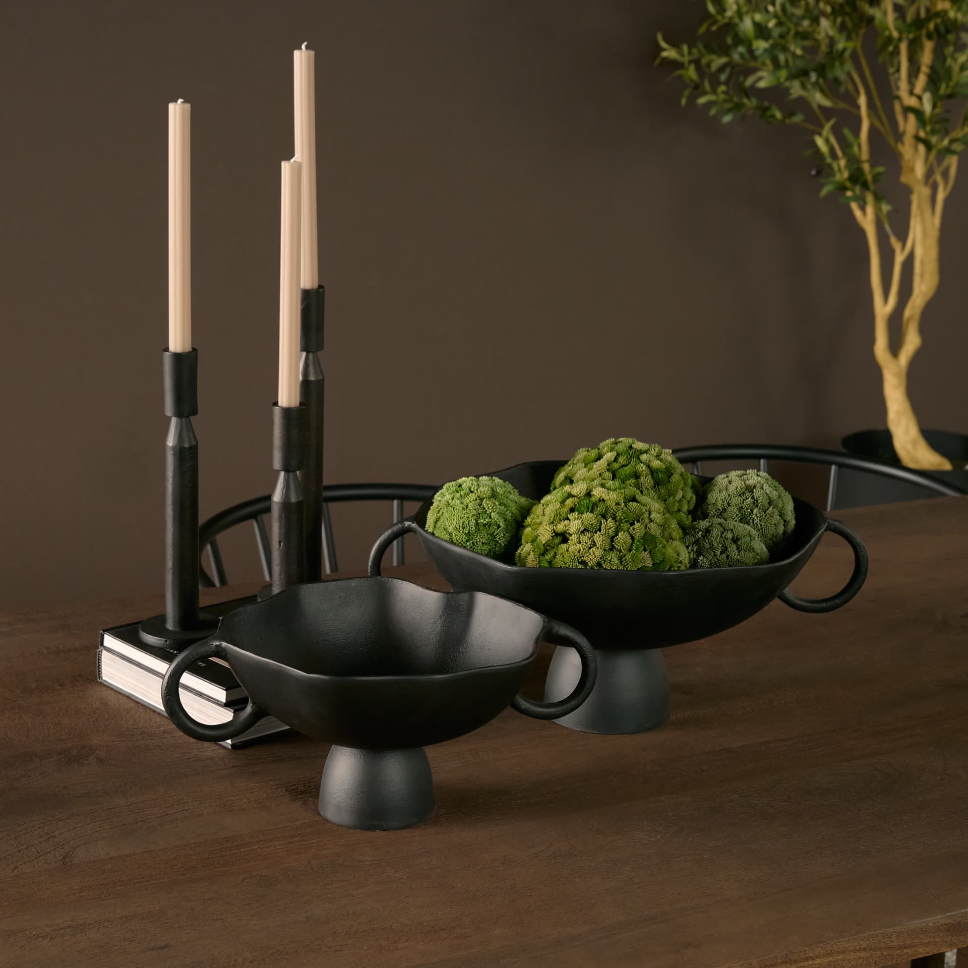 Declan Textured Matte Black Cast Metal Taper Candle Holder — product photograph